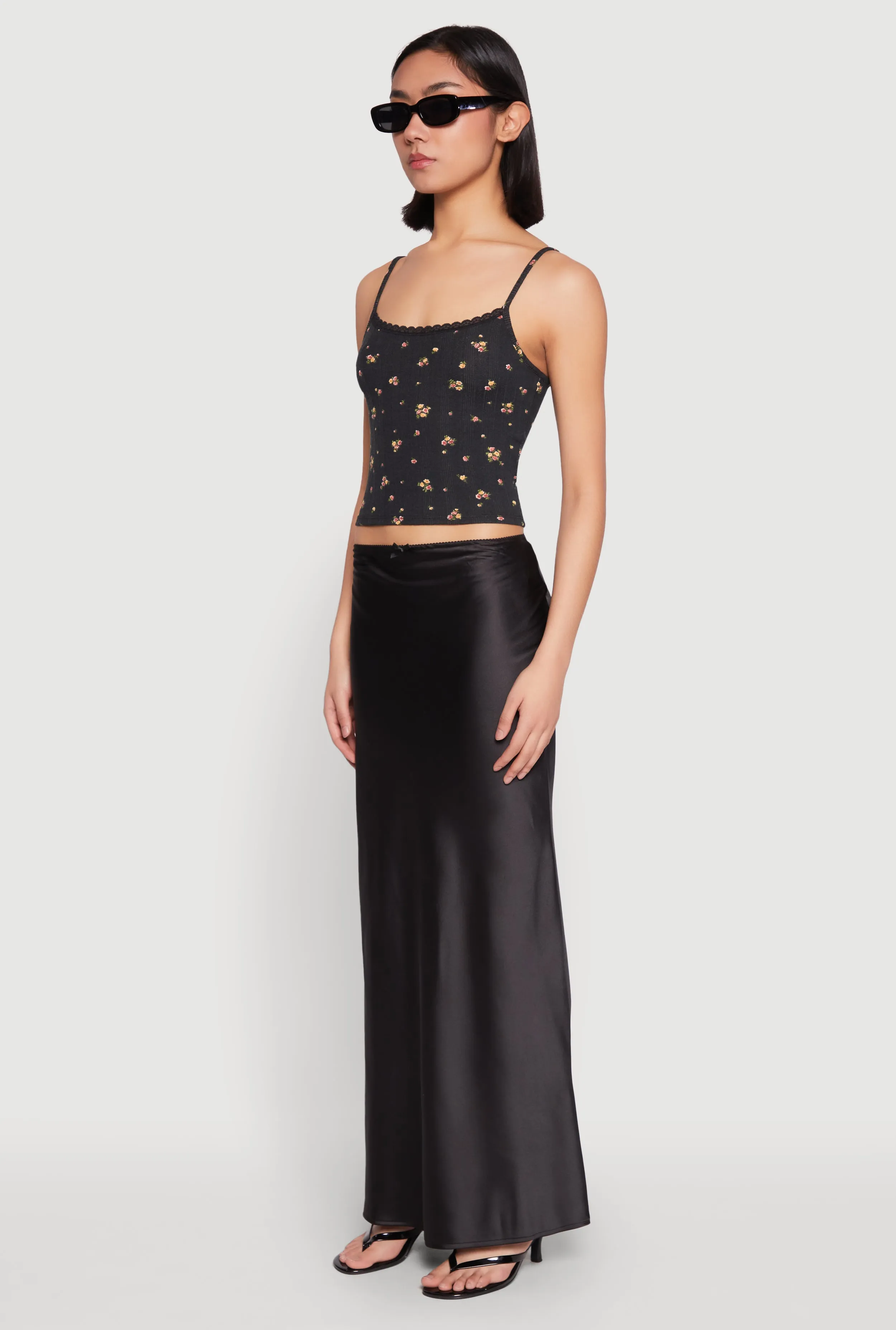 Ribbed Knit Lace Trim Ditsy Print Cami sold by Rainbow product image thumbnail 5