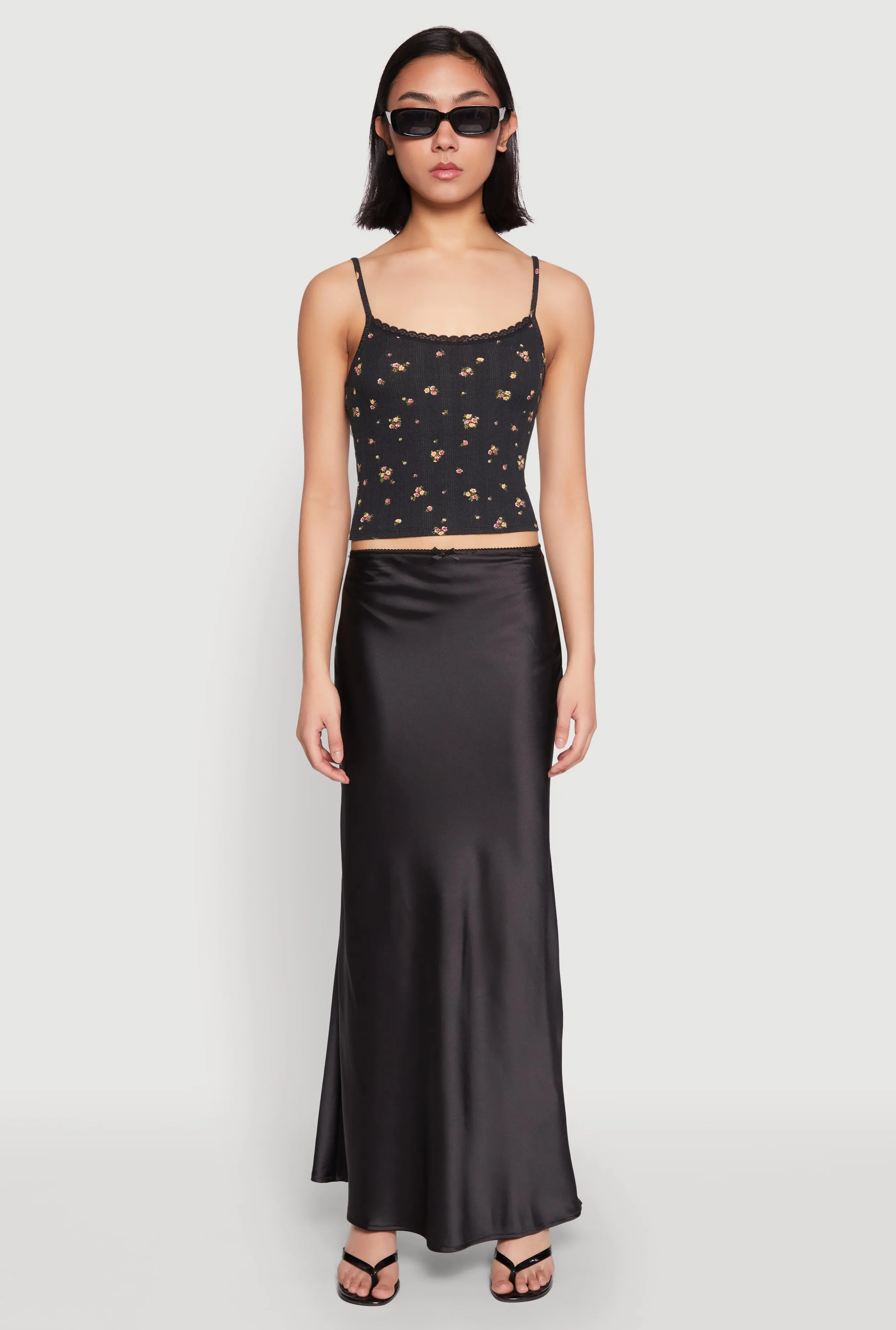 Ribbed Knit Lace Trim Ditsy Print Cami sold by Rainbow product image thumbnail 3