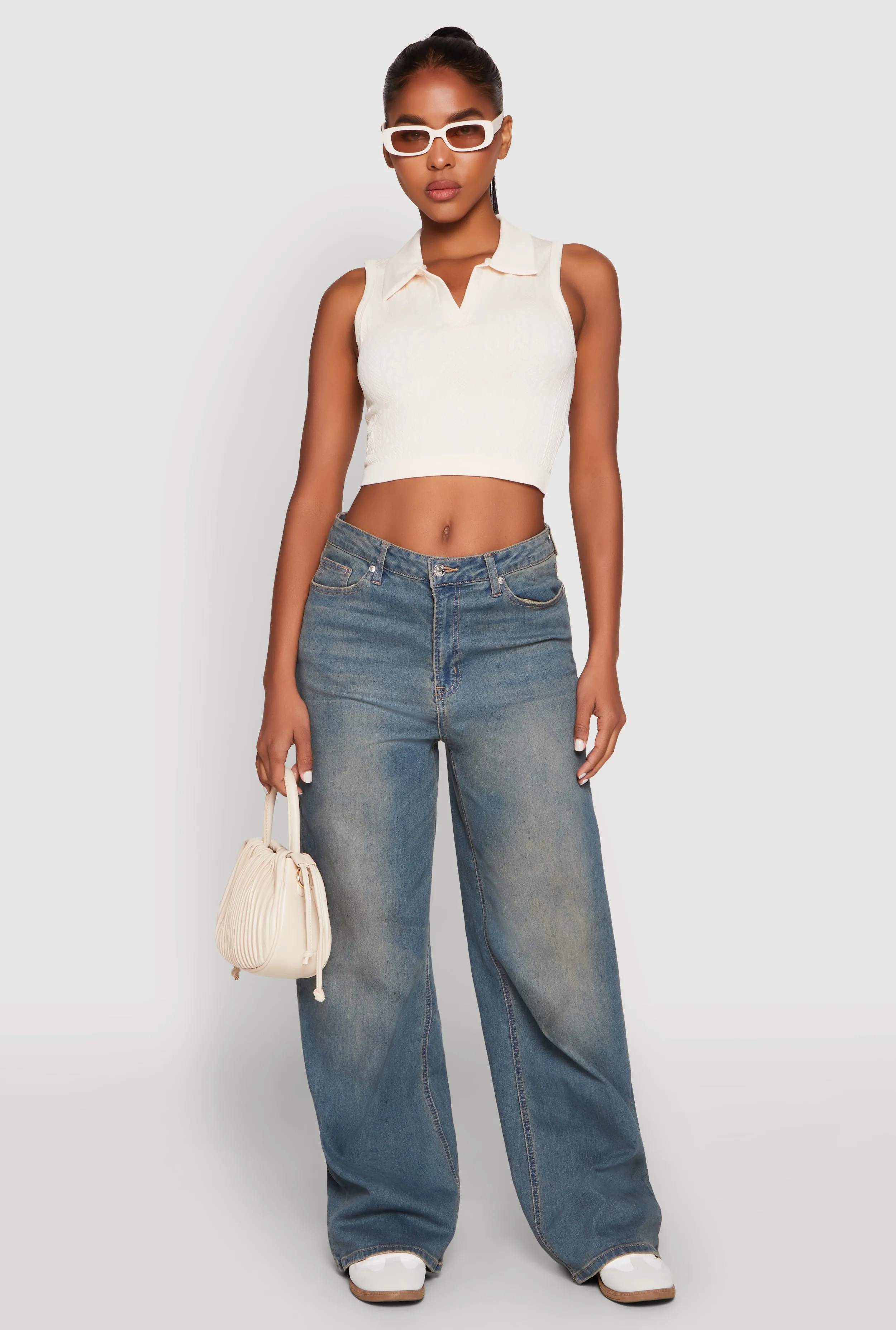 Seamless Cable Knit Polo Crop Top sold by Rainbow