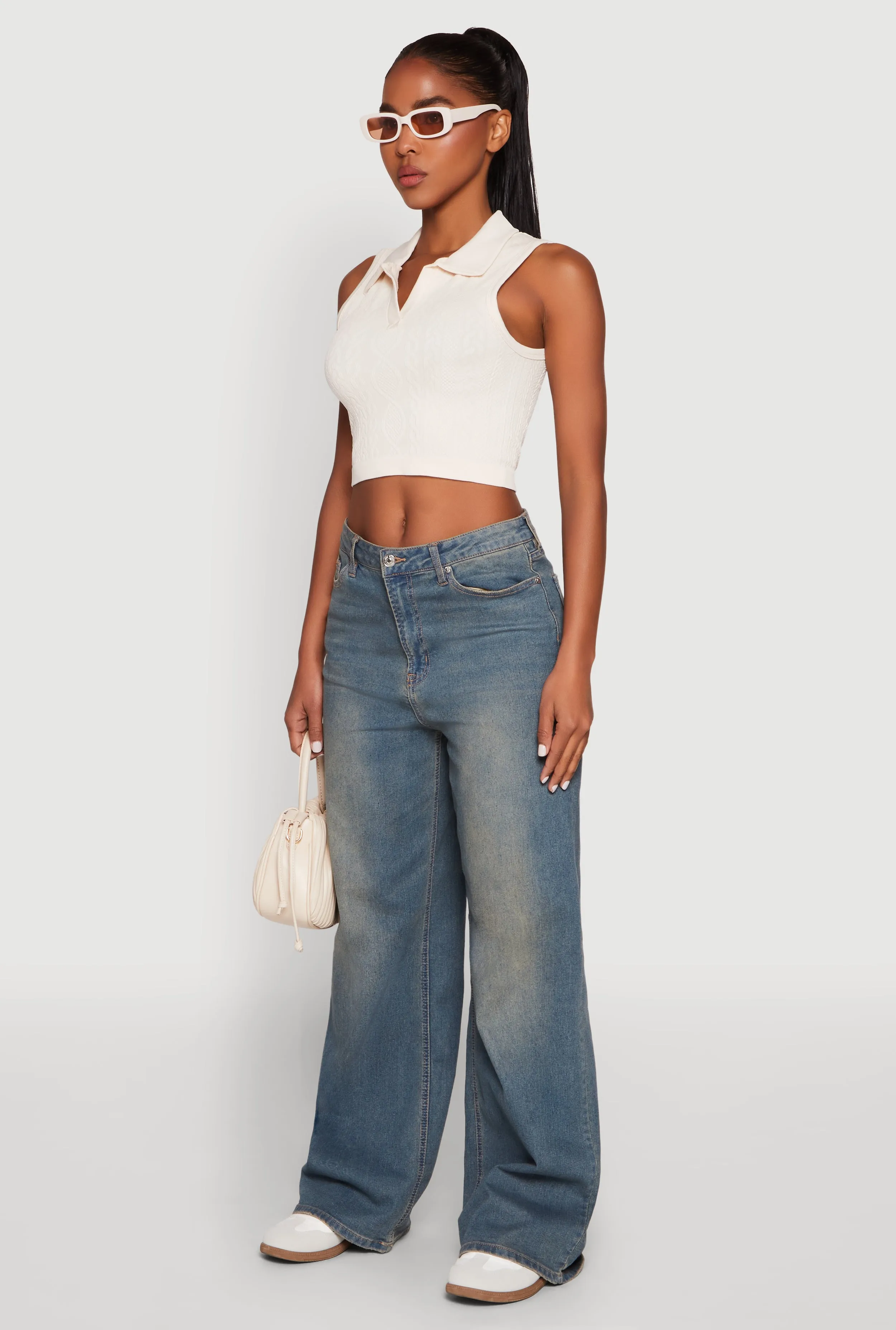 Seamless Cable Knit Polo Crop Top sold by Rainbow product image thumbnail 5