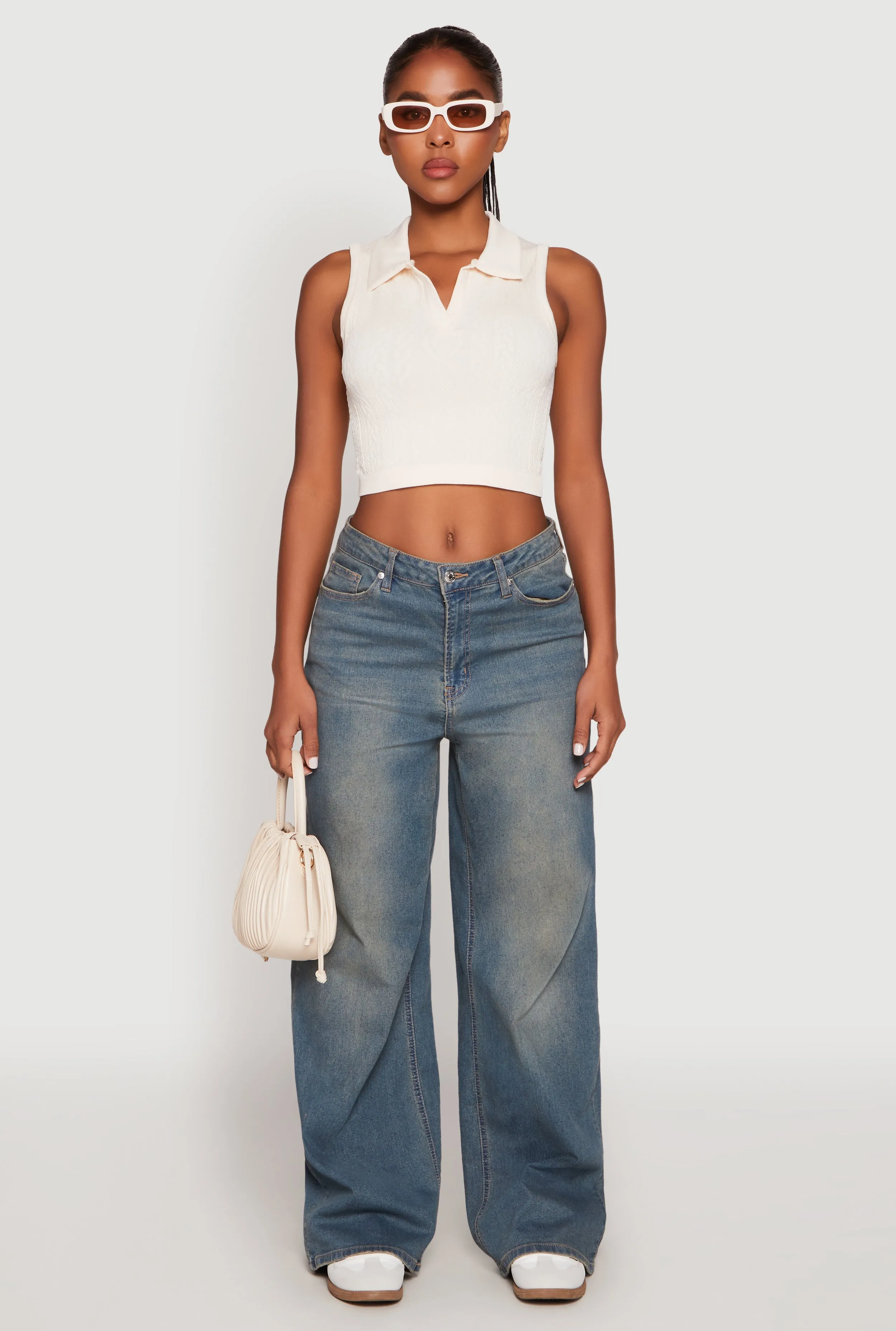 Seamless Cable Knit Polo Crop Top sold by Rainbow product image thumbnail 3