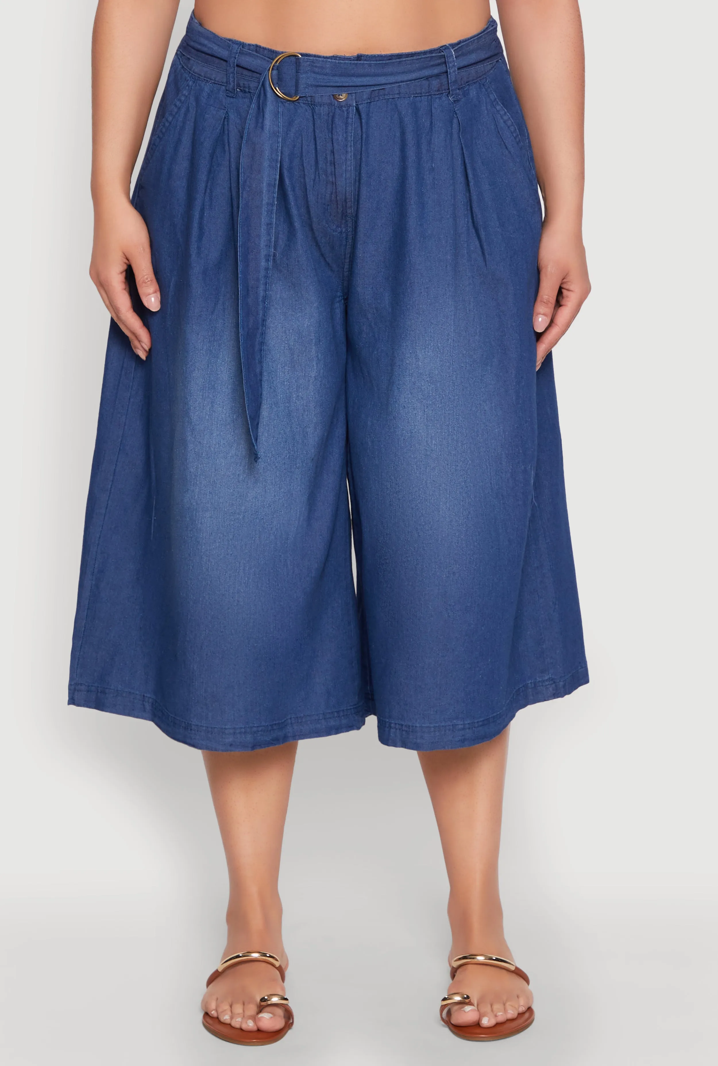 Plus Size Belted Front Chambray Culottes sold by Rainbow product image thumbnail 5