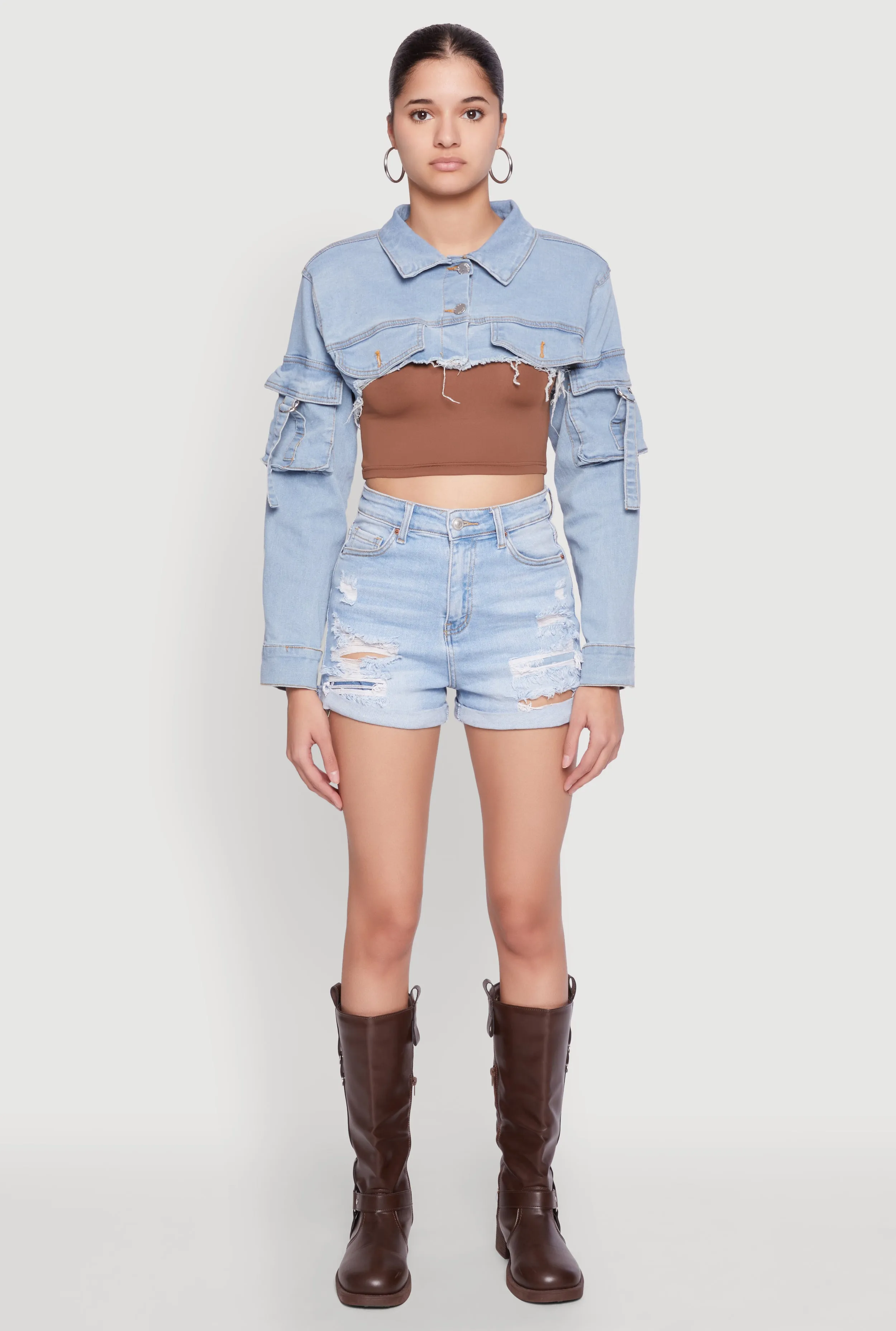 Daisy Cargo Pocket Sleeve Bolero Jean Jacket sold by Rainbow