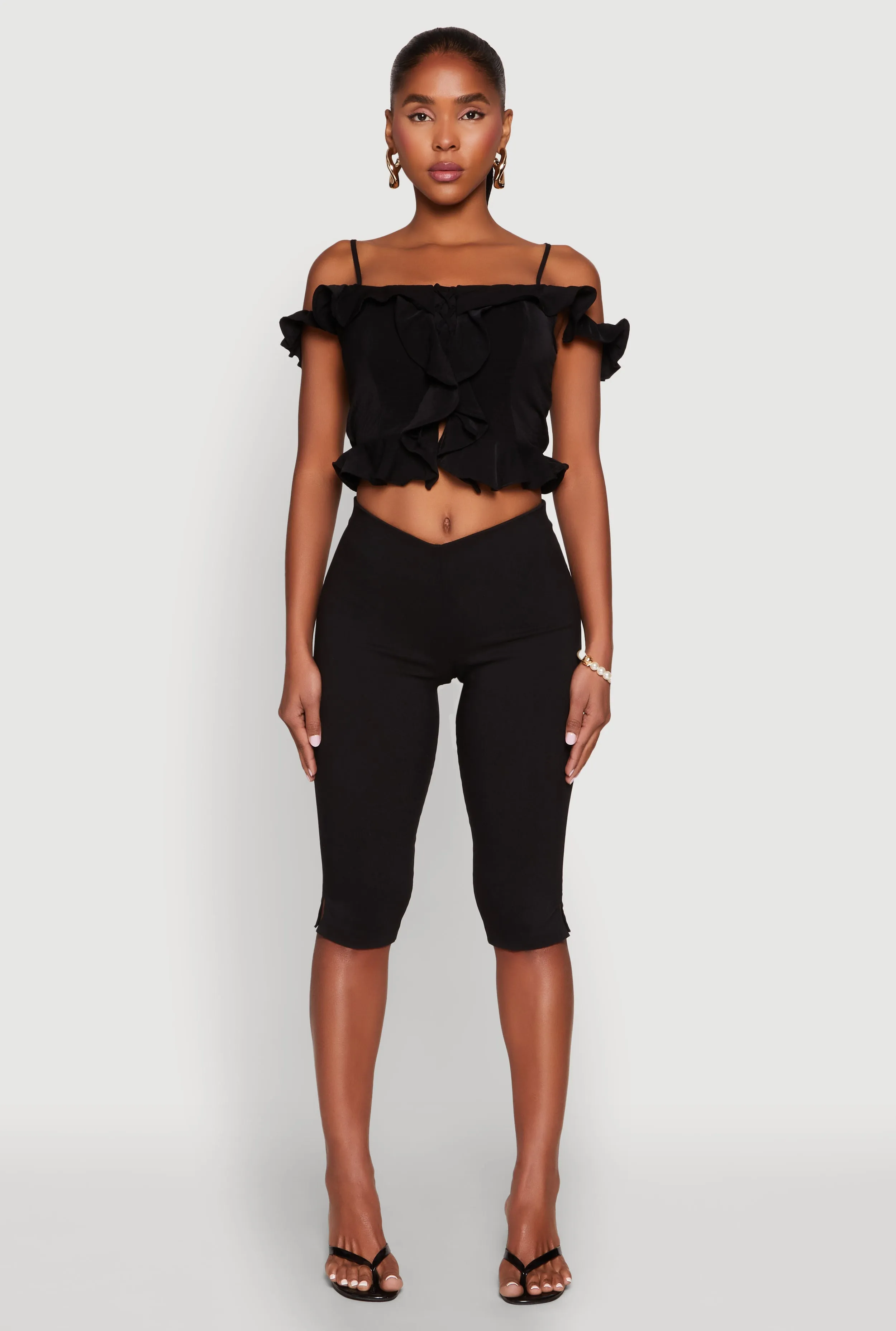 Iris Ruffled Cold Shoulder Crop Top sold by Rainbow product image thumbnail 3