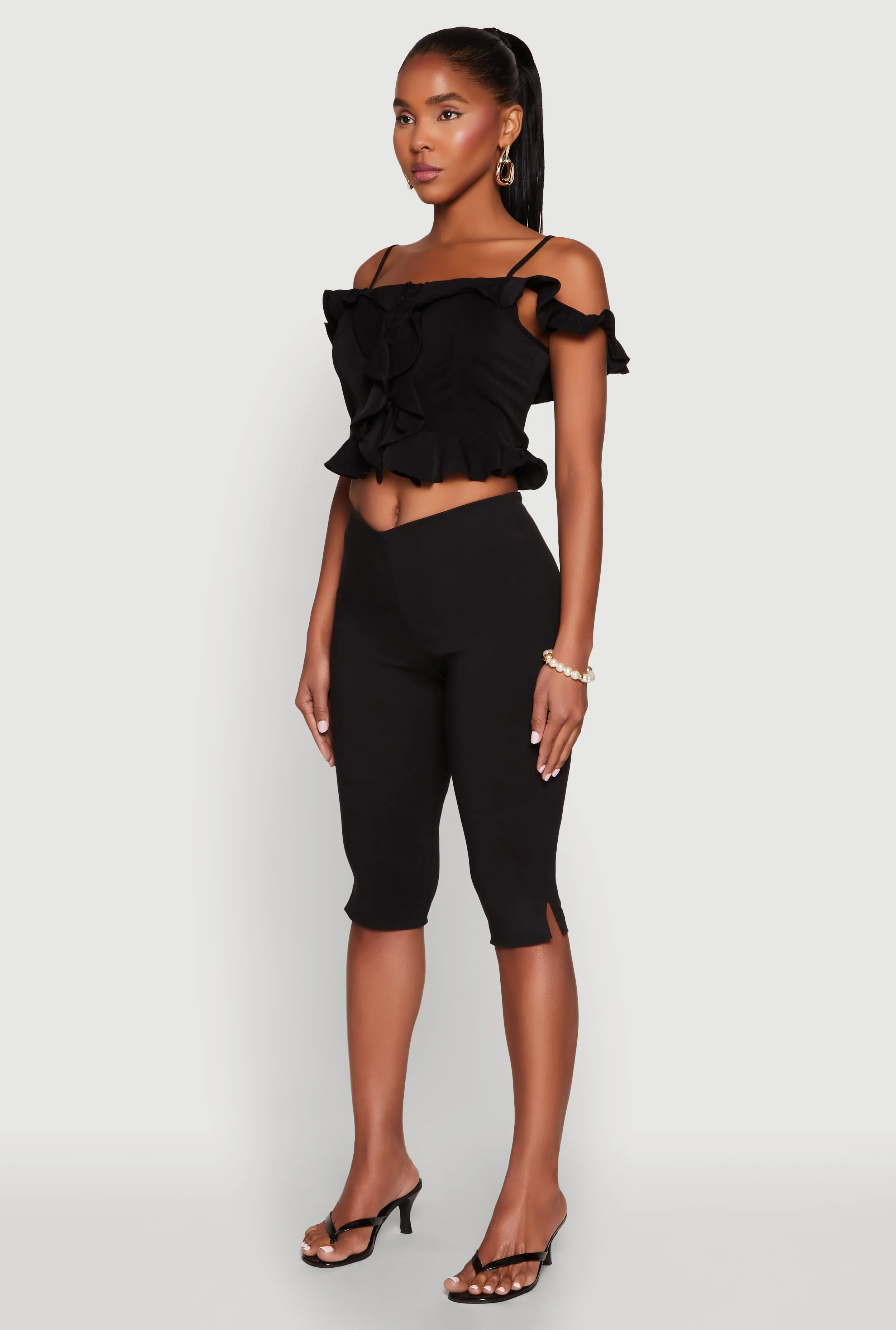 Iris Ruffled Cold Shoulder Crop Top sold by Rainbow product image thumbnail 5