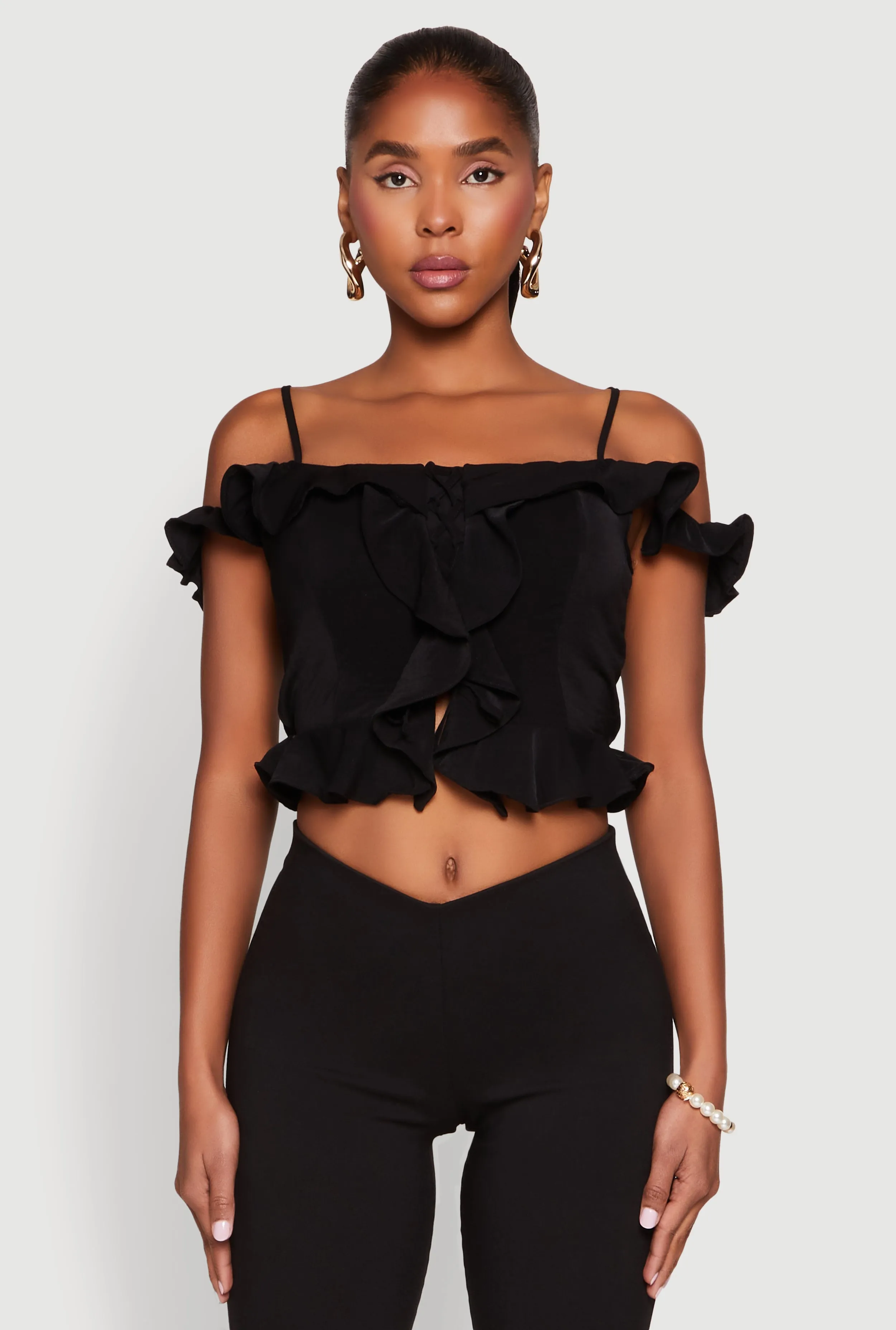 Iris Ruffled Cold Shoulder Crop Top sold by Rainbow product image thumbnail 2