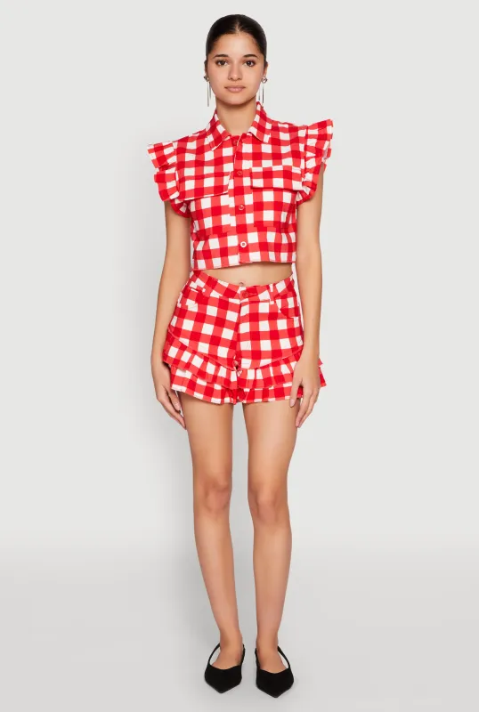 Ruffled Hem Buffalo Plaid Shorts sold by Rainbow