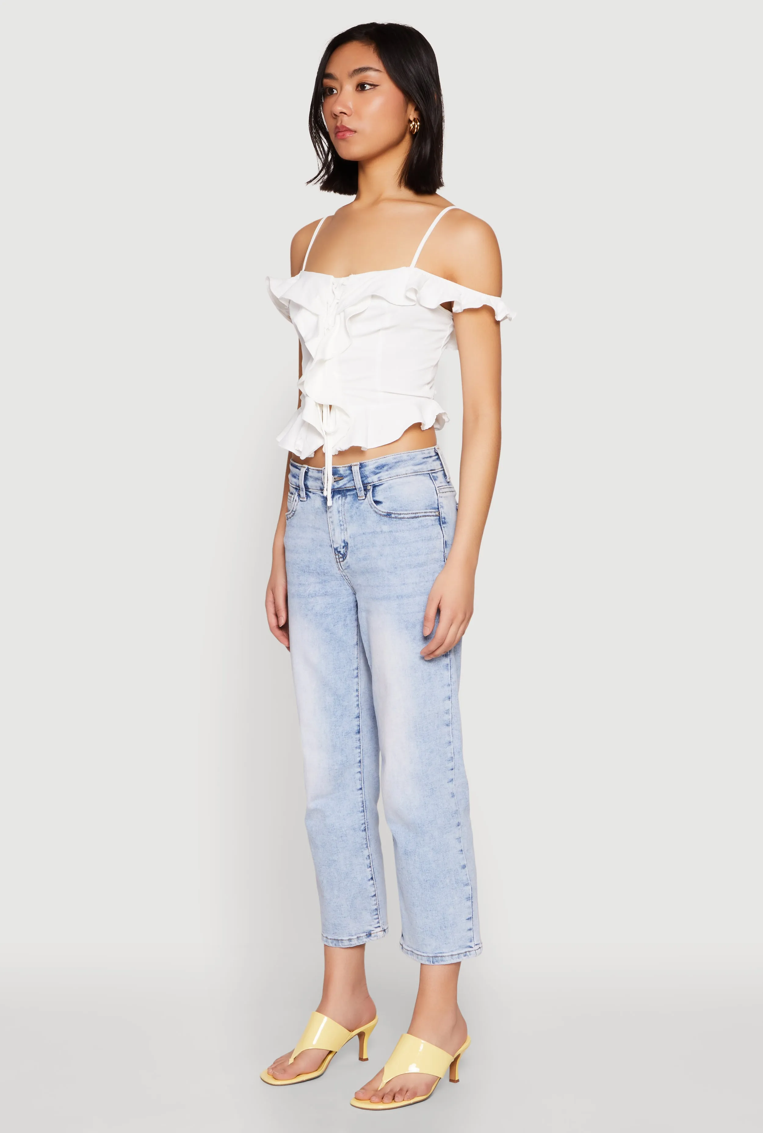 Iris Ruffled Cold Shoulder Crop Top sold by Rainbow product image thumbnail 5