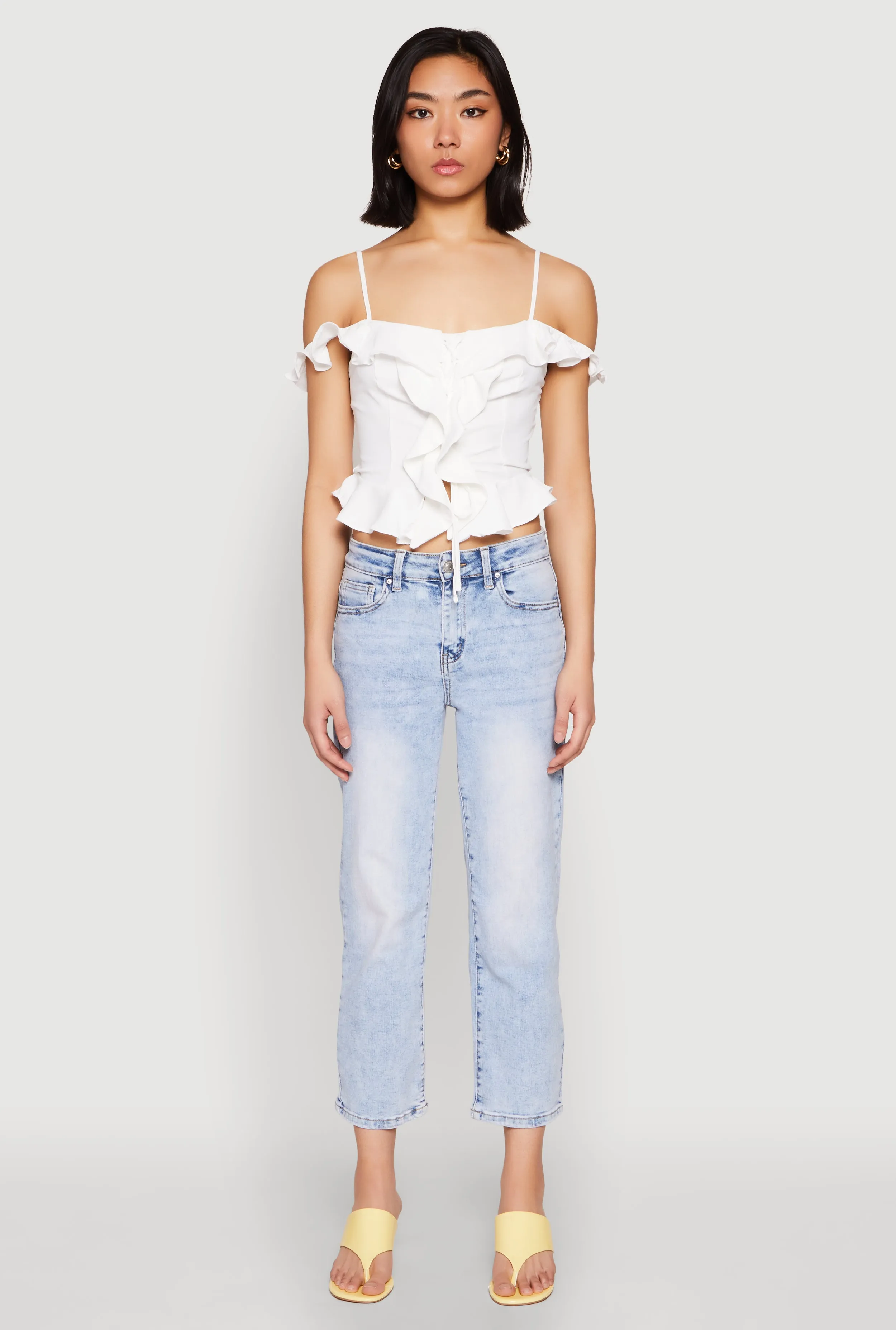 Iris Ruffled Cold Shoulder Crop Top sold by Rainbow product image thumbnail 3