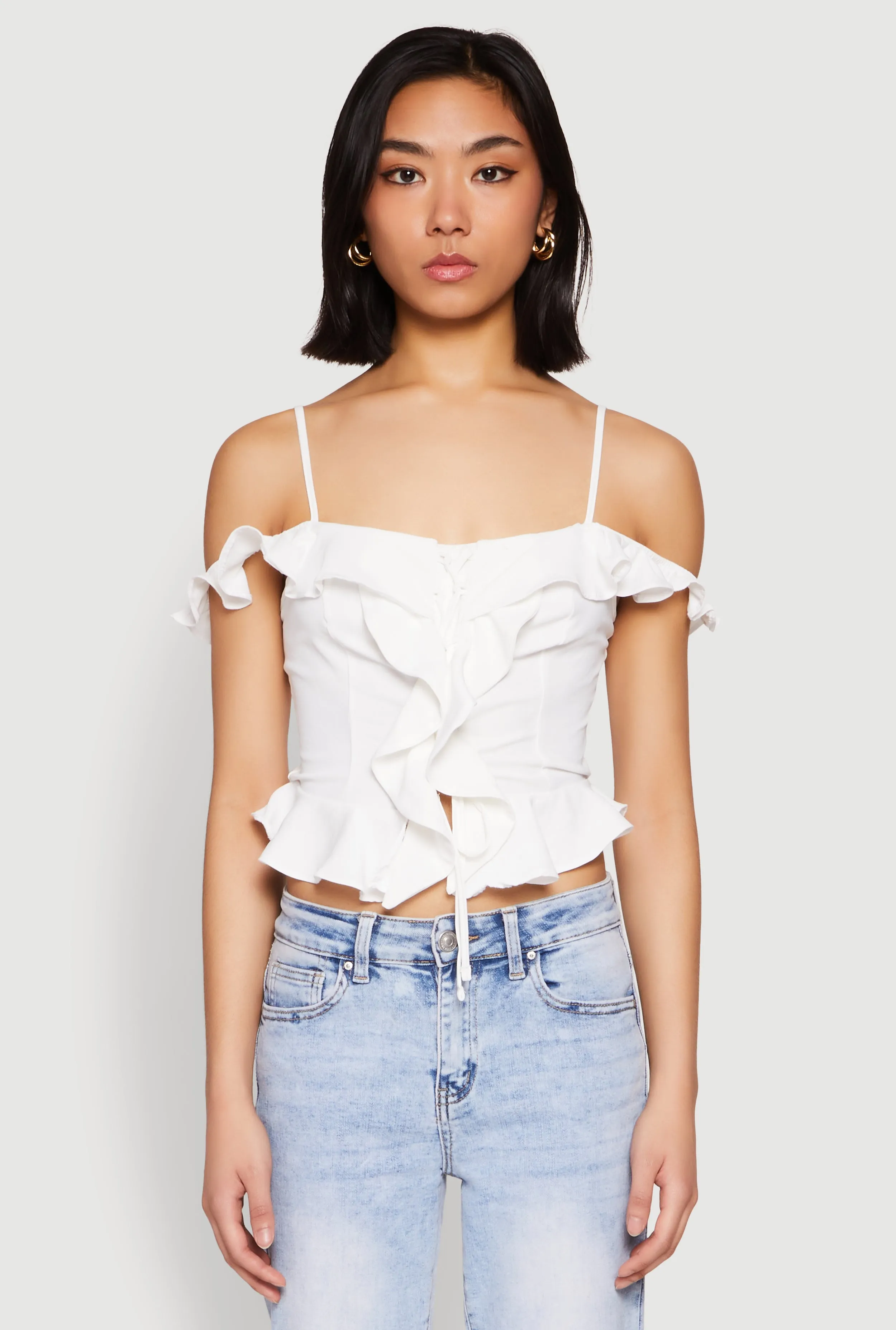 Iris Ruffled Cold Shoulder Crop Top sold by Rainbow product image thumbnail 2