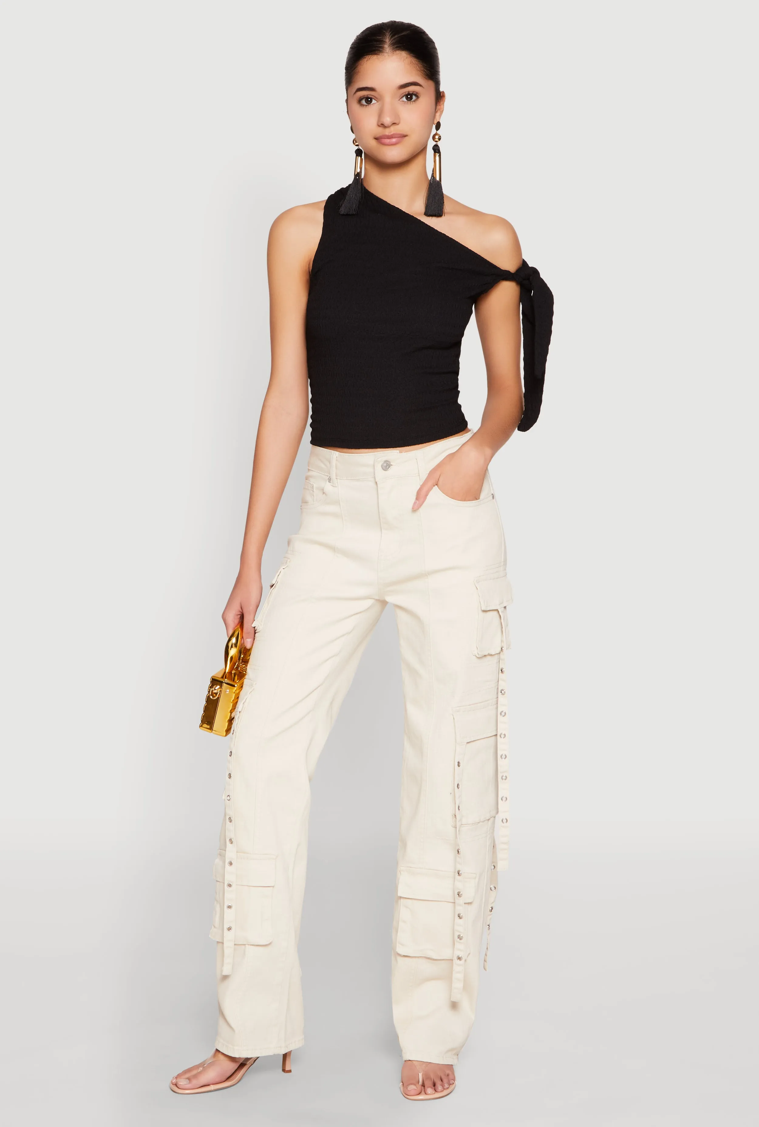 Mineral Wash Pintuck Cargo Jeans sold by Rainbow