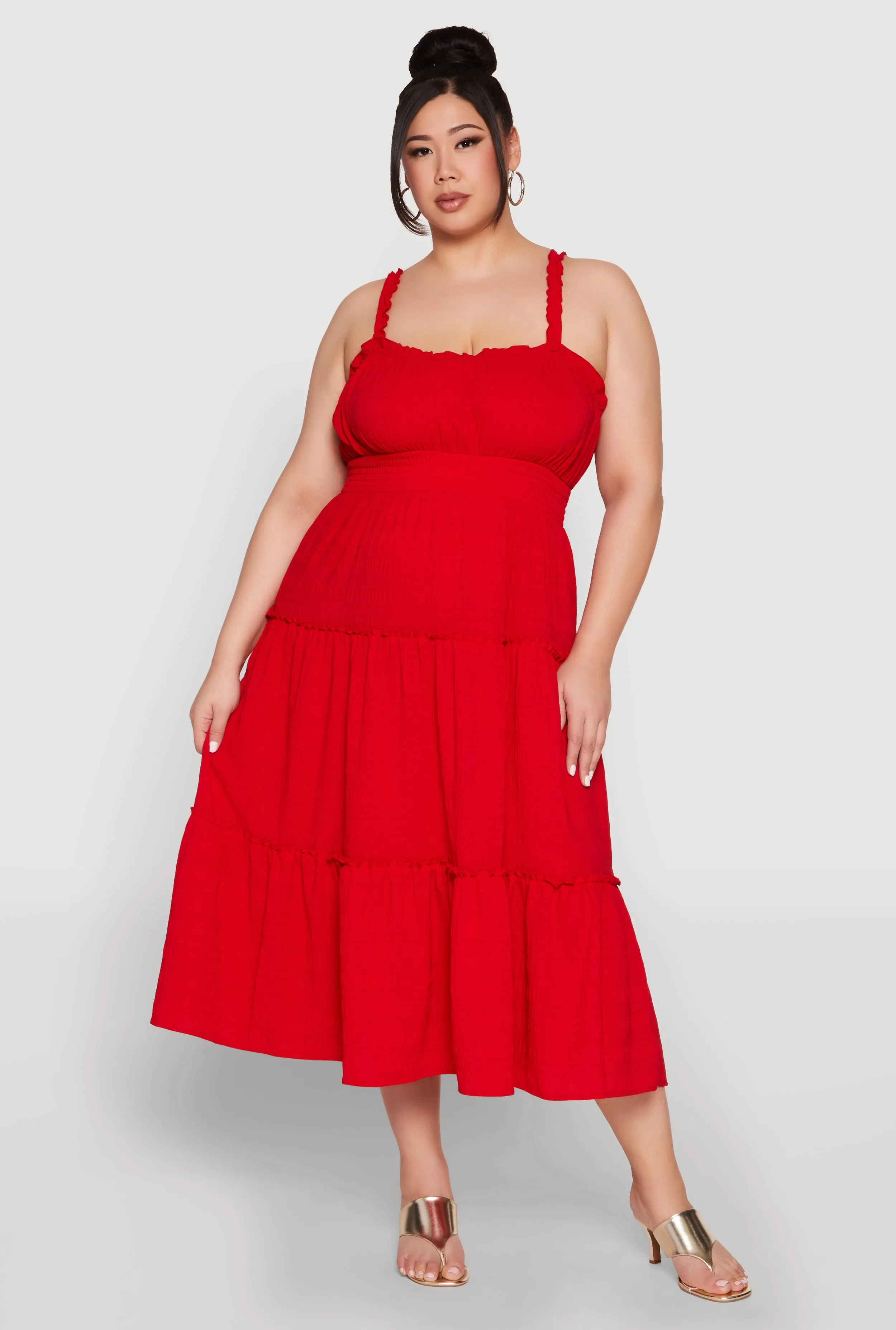 Plus Size Almost Famous Smocked Tiered Dress sold by Rainbow