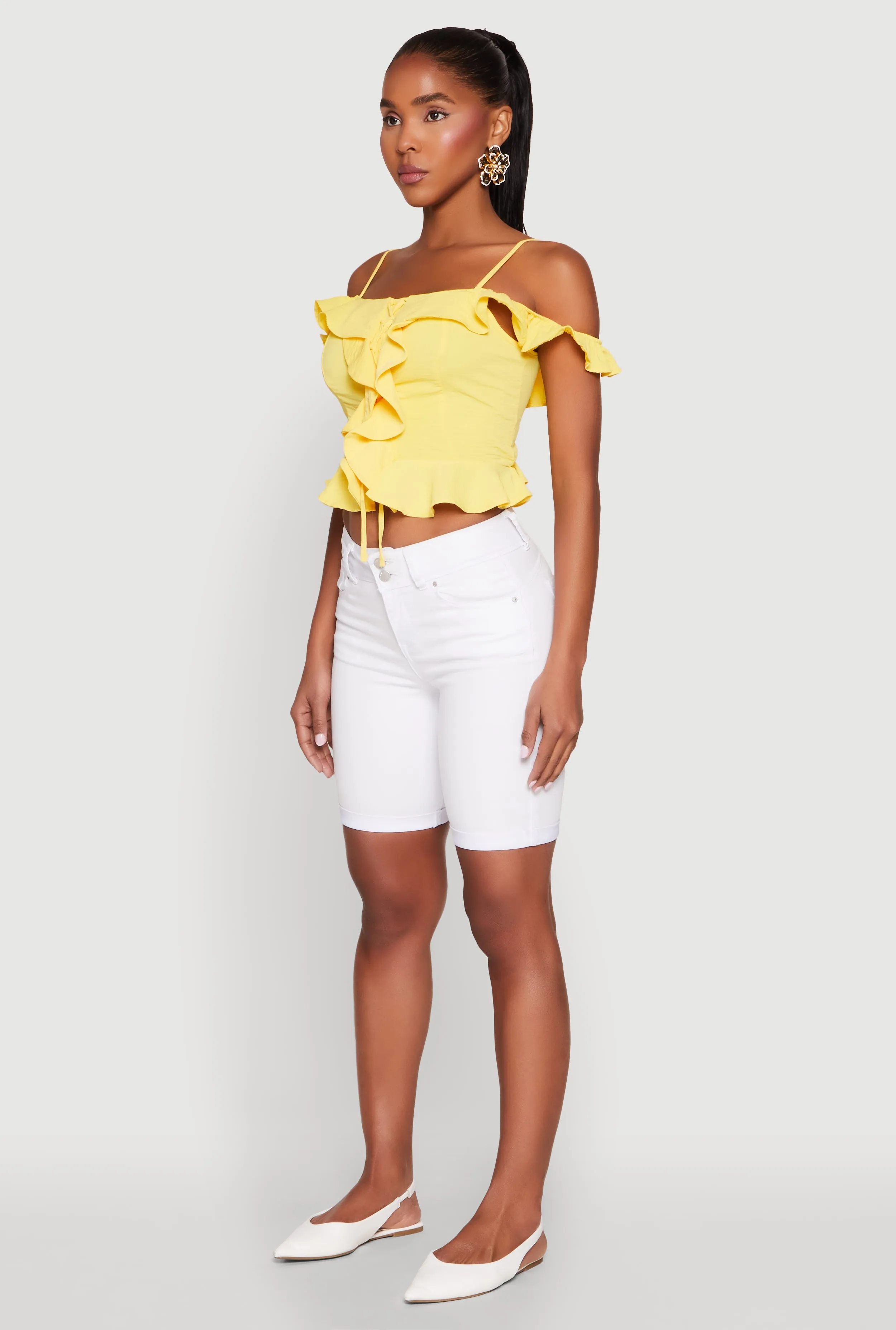 Iris Ruffled Cold Shoulder Crop Top sold by Rainbow product image thumbnail 5