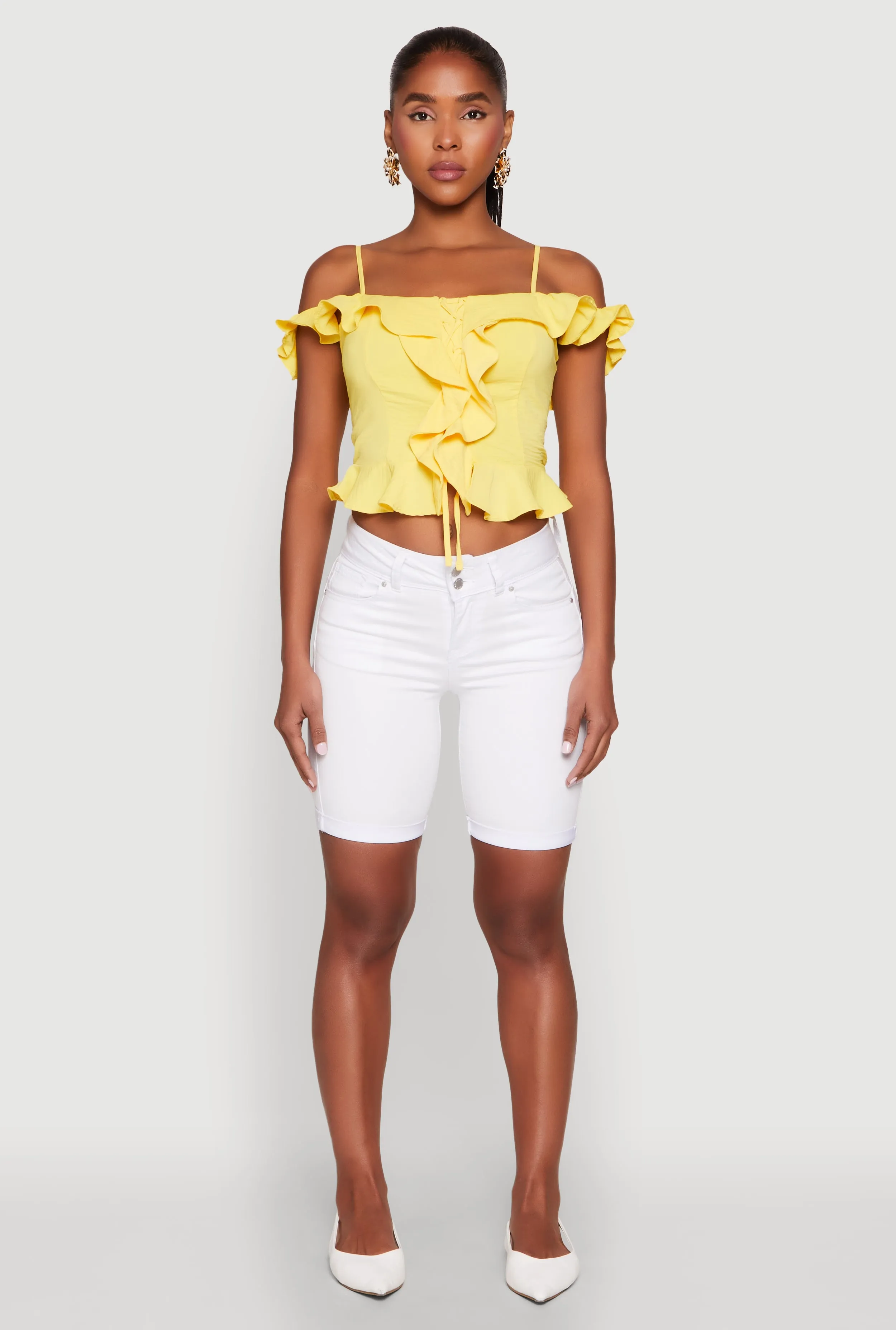 Iris Ruffled Cold Shoulder Crop Top sold by Rainbow product image thumbnail 3
