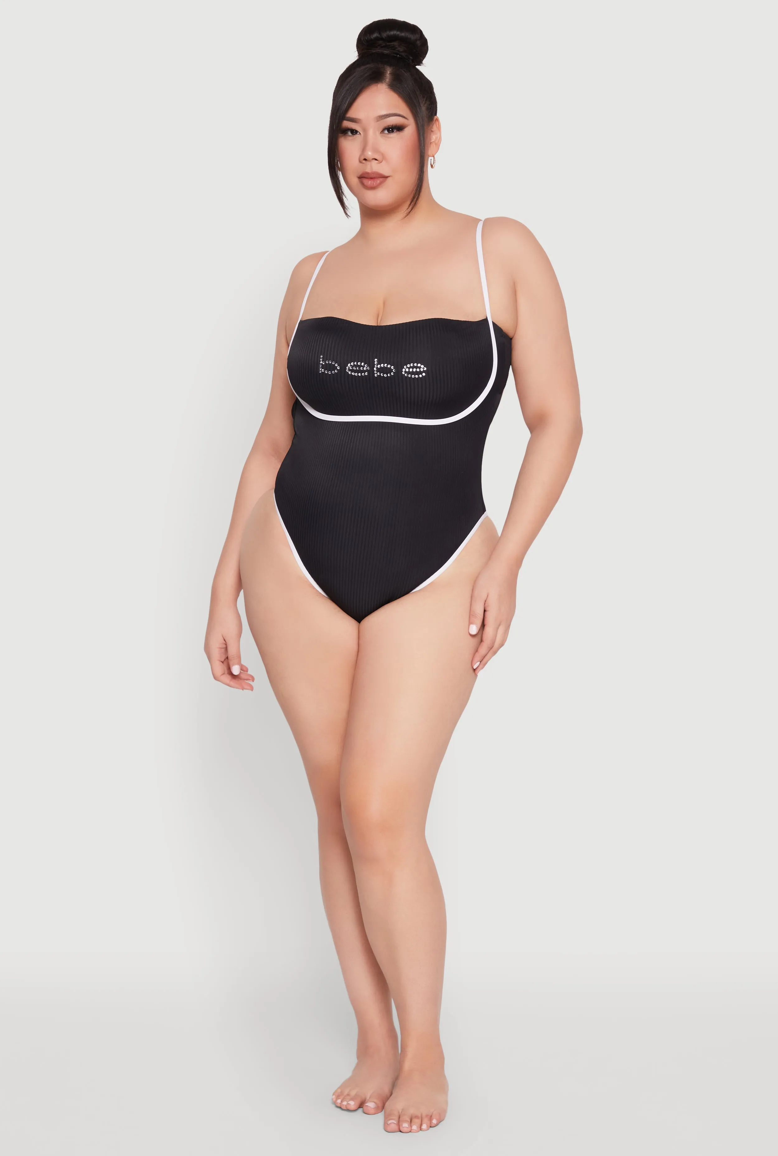 Plus Size Bebe Rhinestone Tie Back One Piece Swimsuit sold by Rainbow product image thumbnail 3