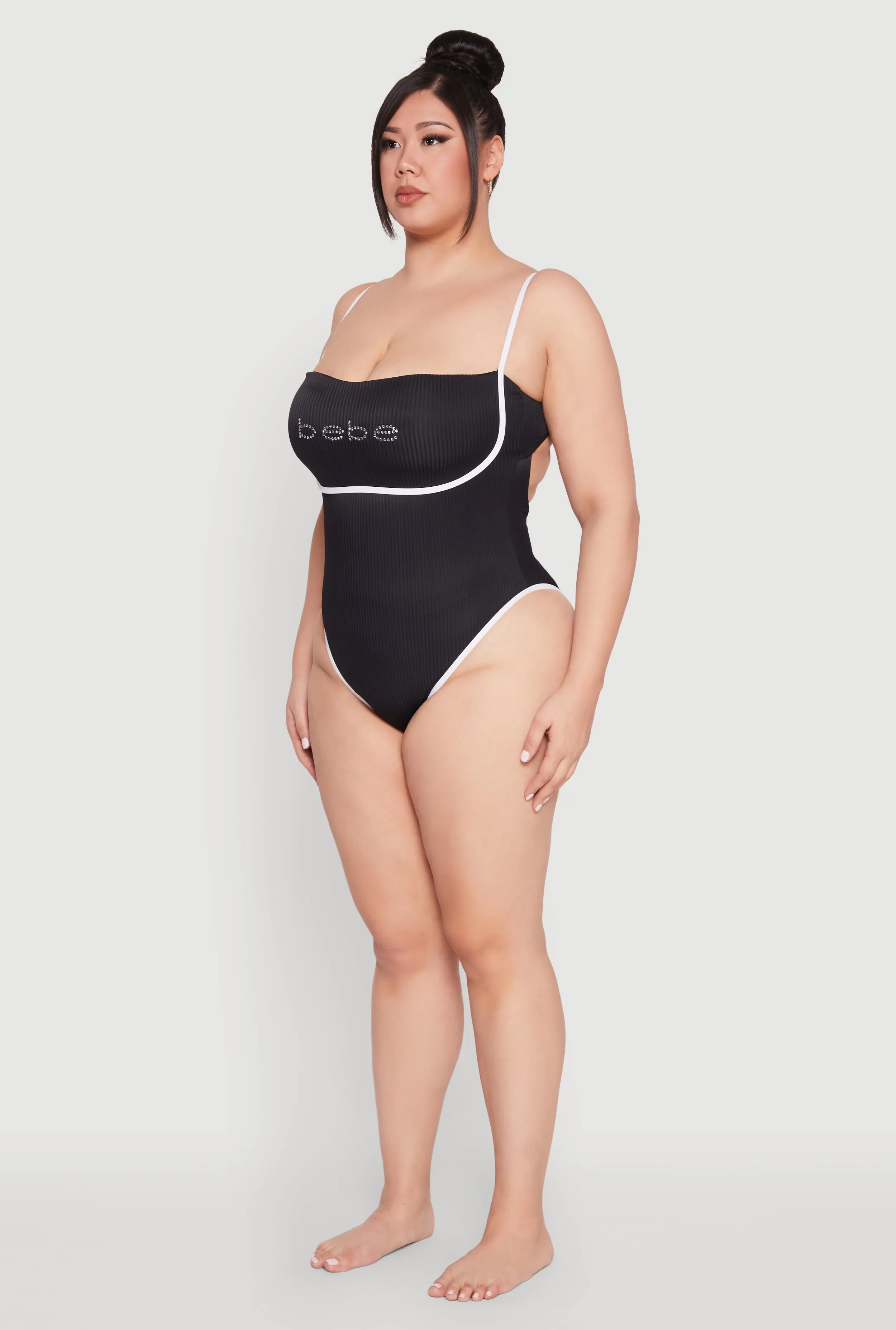 Plus Size Bebe Rhinestone Tie Back One Piece Swimsuit sold by Rainbow product image thumbnail 5