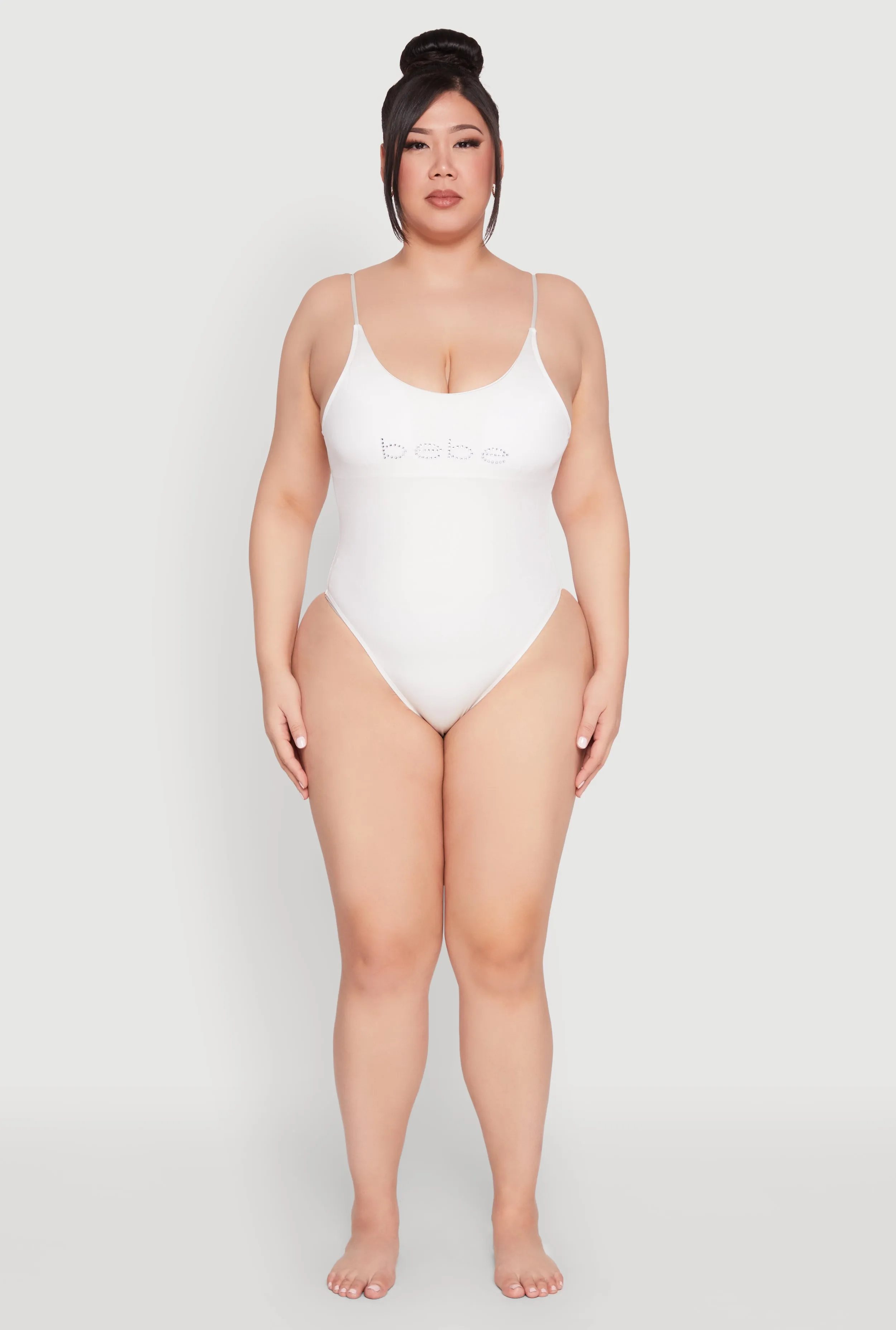 Plus Size Bebe Rhinestone One Piece Swimsuit sold by Rainbow