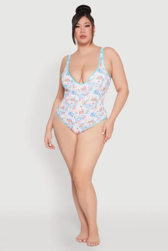 Plus Size Tropical Stamp Print One Piece Swimsuit sold by Rainbow