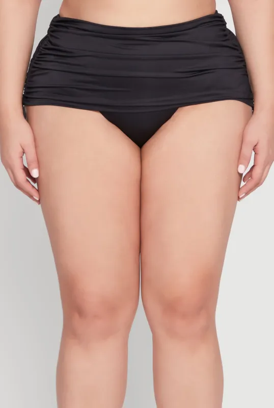 Plus Size Ruched Drawstring Swim Skirt sold by Rainbow