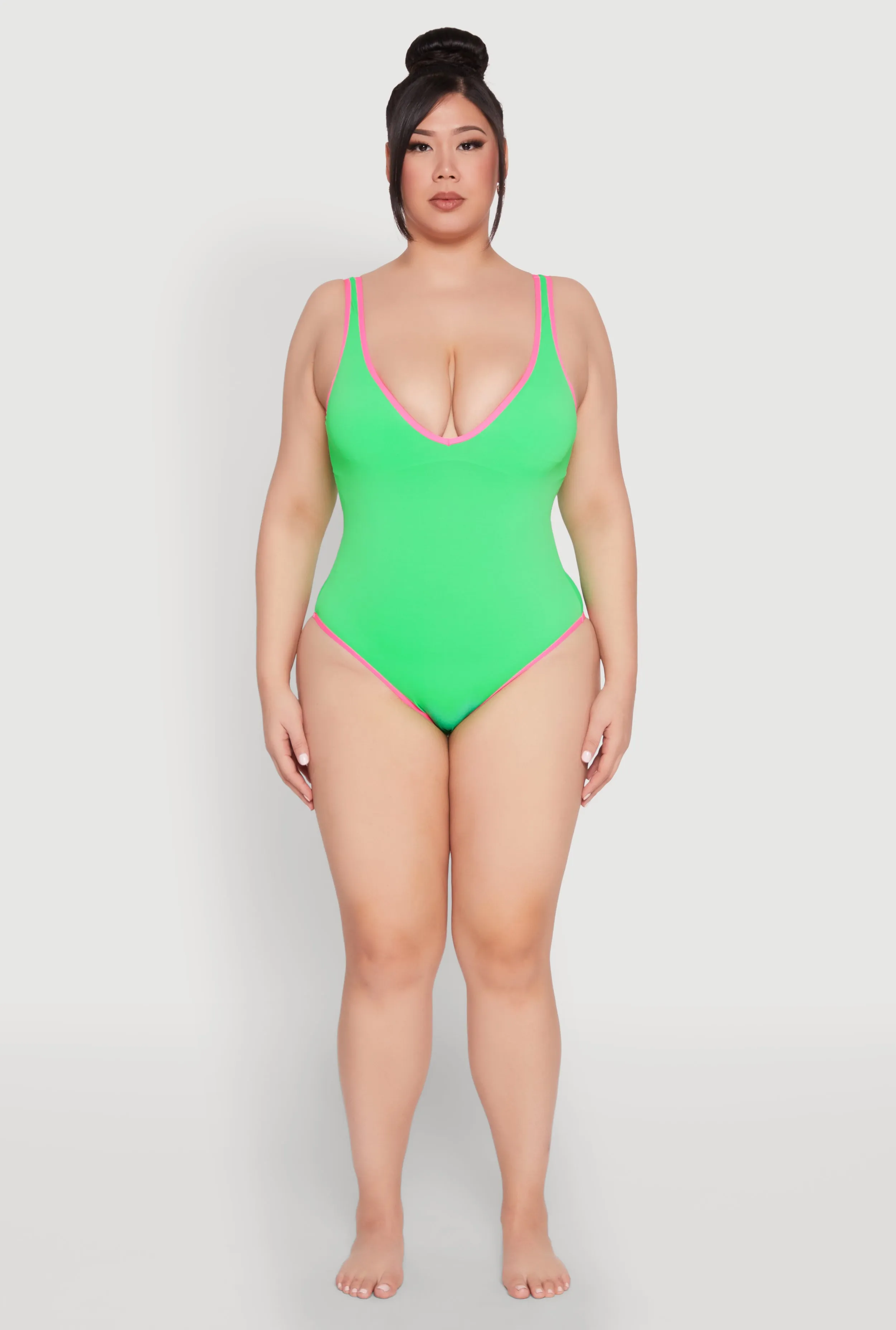 Plus Size Plunge Contrast Trim One Piece Swimsuit sold by Rainbow product image thumbnail 3
