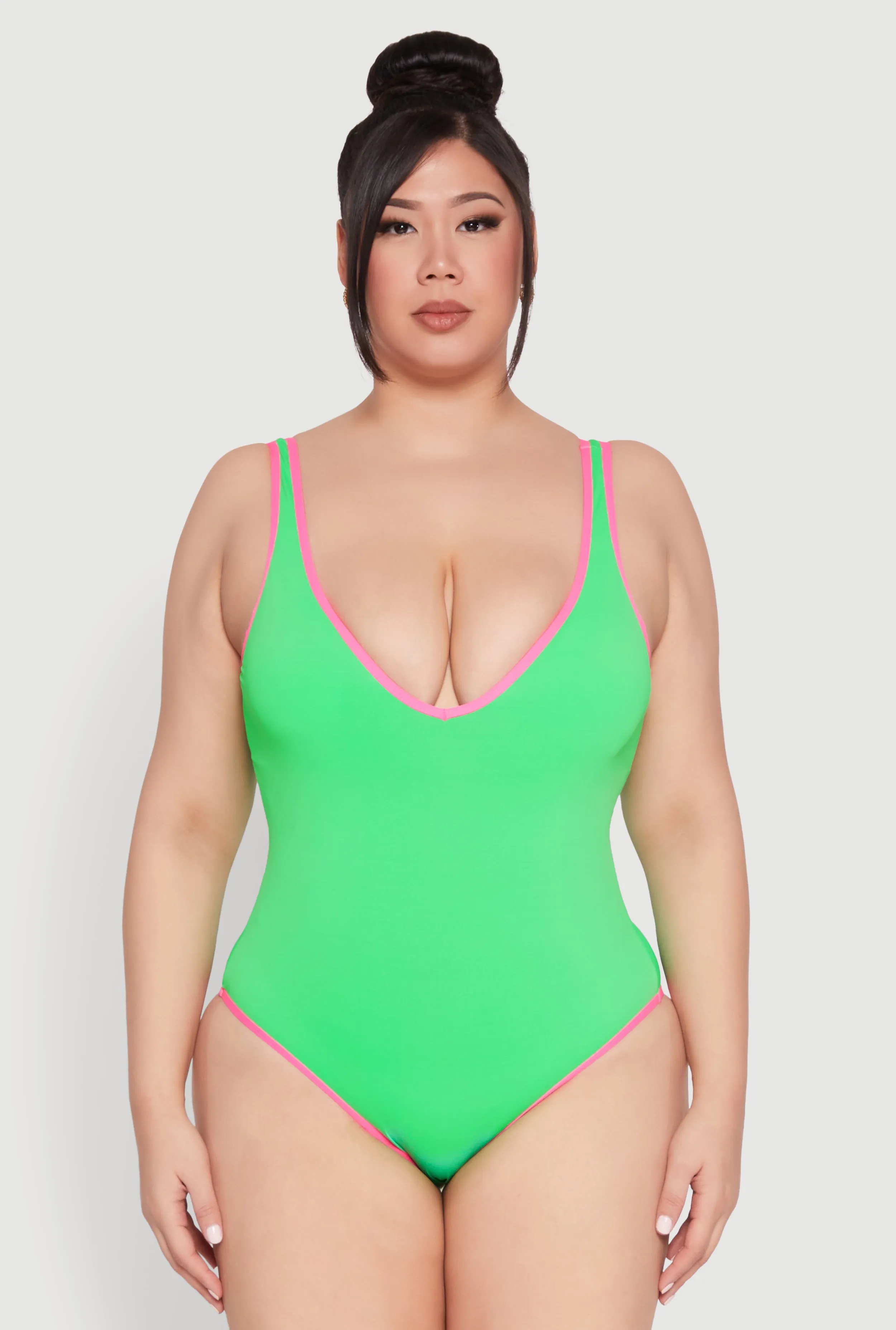 Plus Size Plunge Contrast Trim One Piece Swimsuit sold by Rainbow product image thumbnail 2