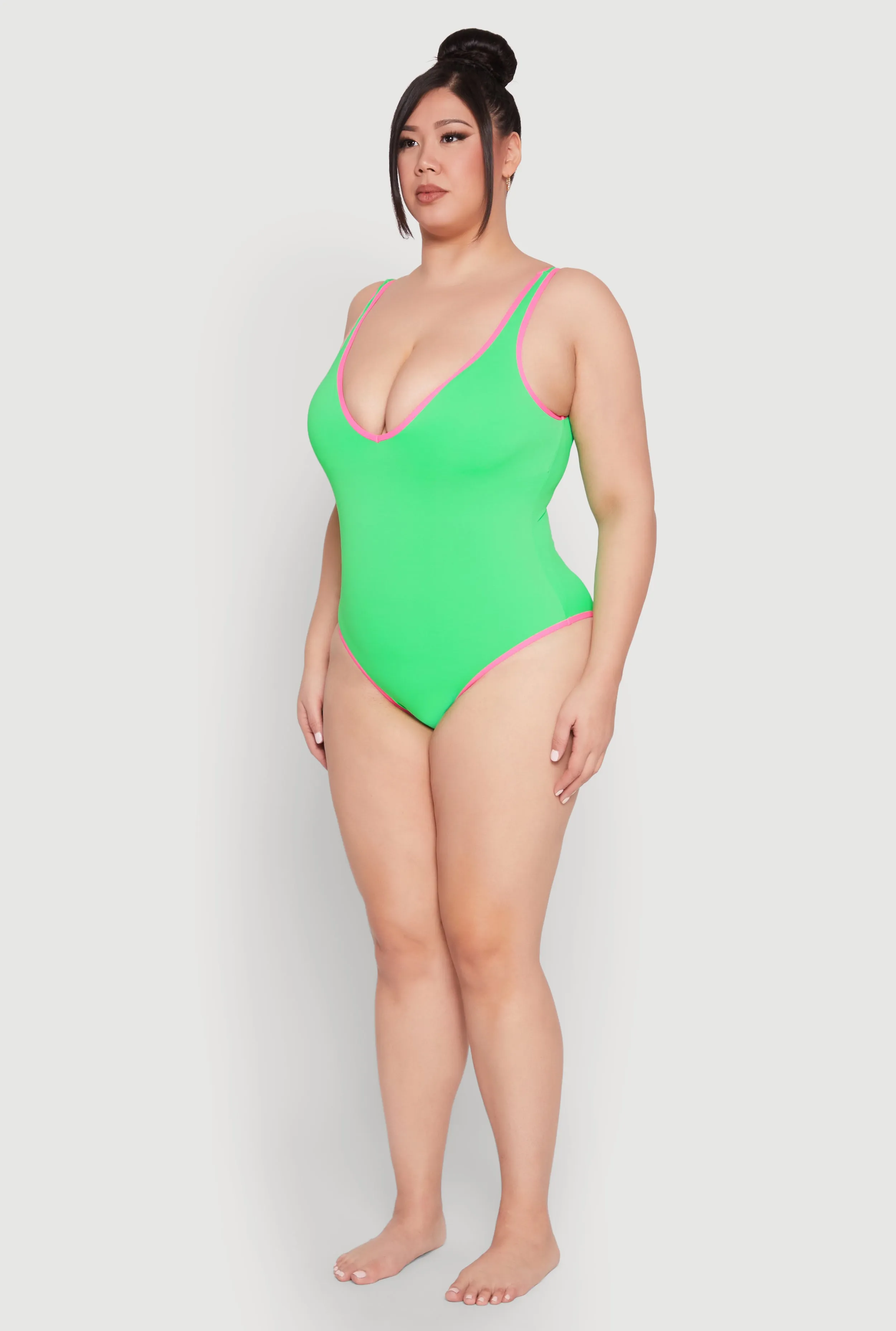 Plus Size Plunge Contrast Trim One Piece Swimsuit sold by Rainbow product image thumbnail 5