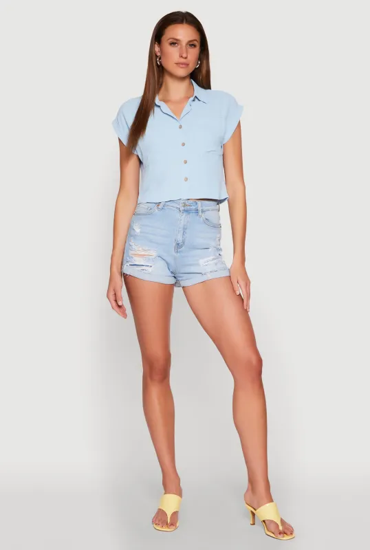 Crepe Knit Cropped Shirt sold by Rainbow