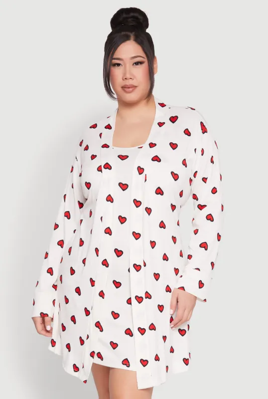 Plus Size Heart Printed Pattern Cami Nightgown with Robe sold by Rainbow