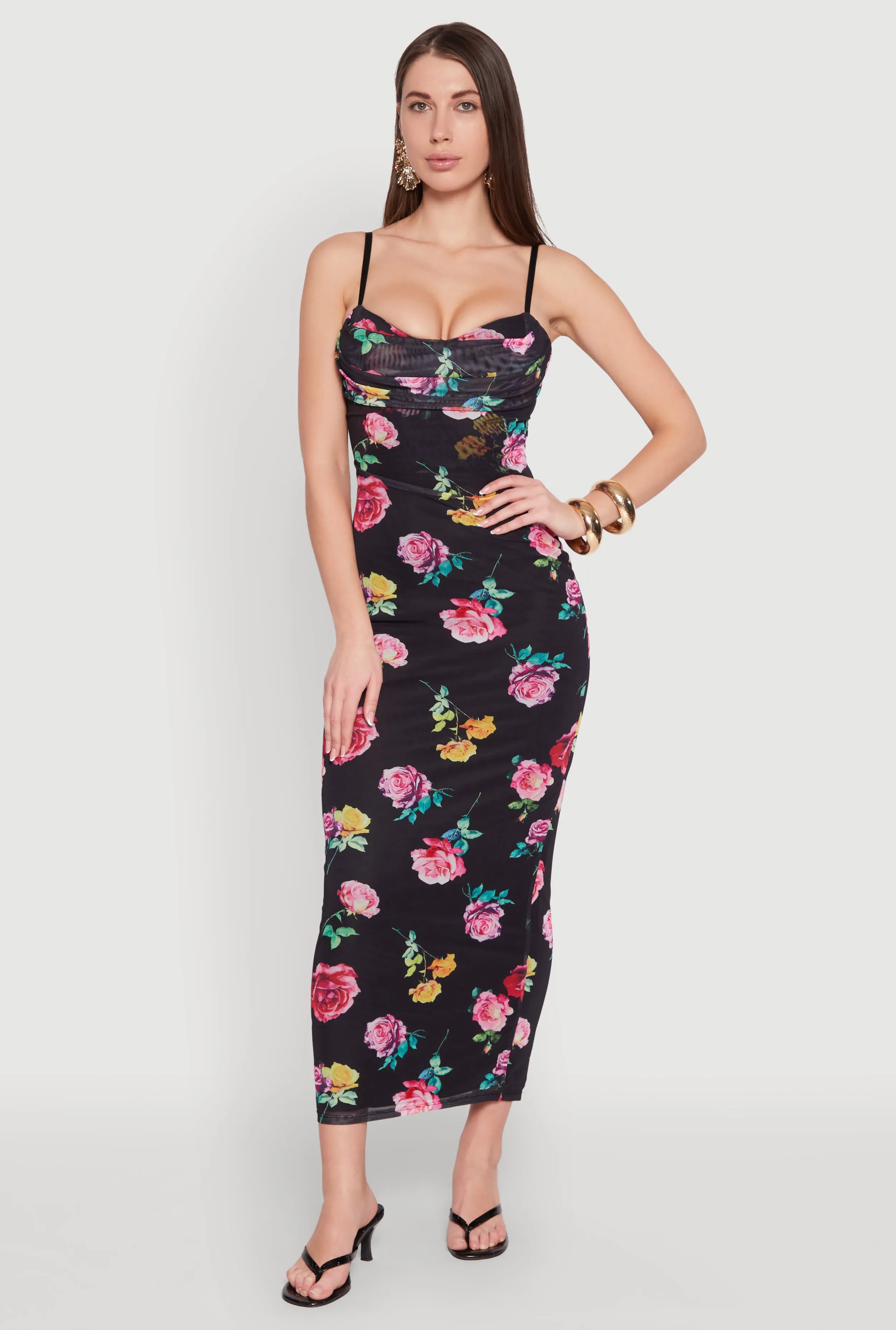 Almost Famous Mesh Cowl Neck Maxi Dress sold by Rainbow