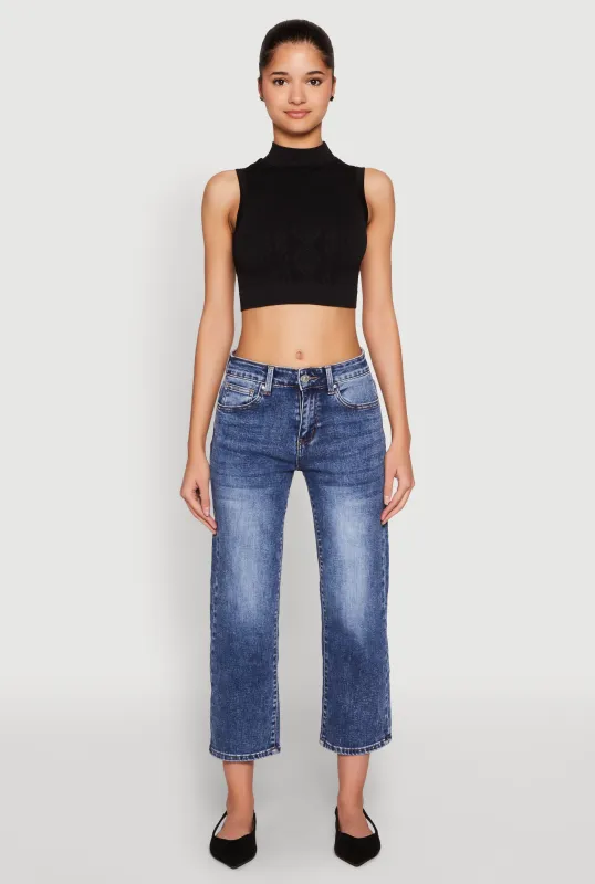 Seamless Cable Knit Mock Neck Cropped Tank Top sold by Rainbow