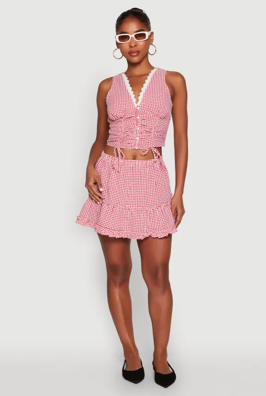 Almost Famous Gingham Ruffled Mini Skirt sold by Rainbow
