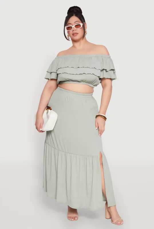 Plus Size Almost Famous Slit Front Tiered Skirt sold by Rainbow