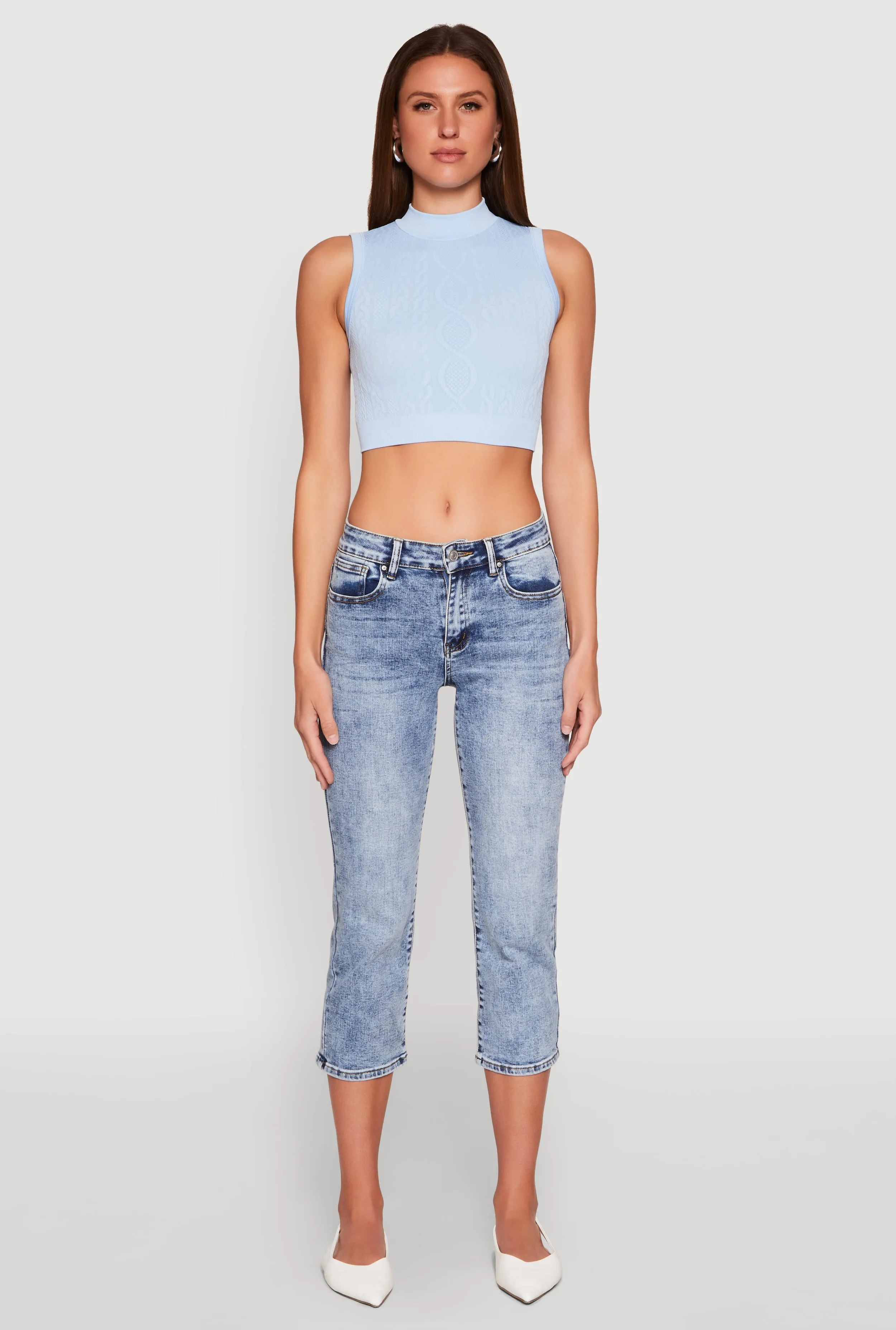 Seamless Cable Knit Mock Neck Cropped Tank Top sold by Rainbow