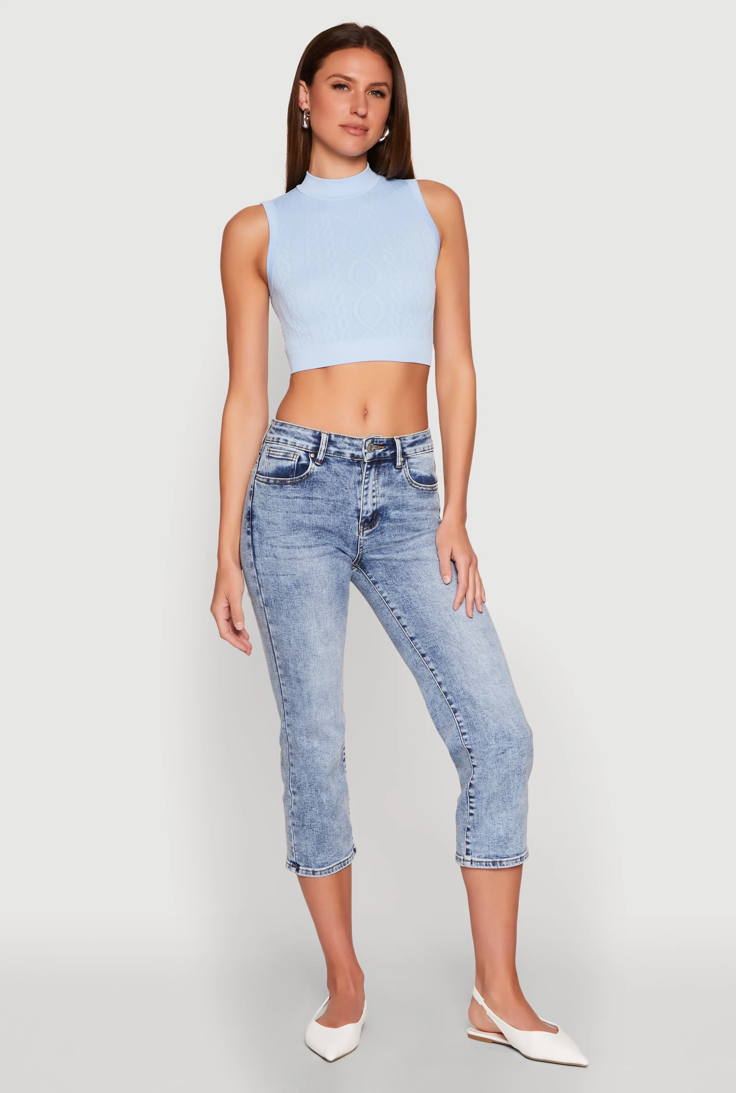 Seamless Cable Knit Mock Neck Cropped Tank Top sold by Rainbow product image thumbnail 3