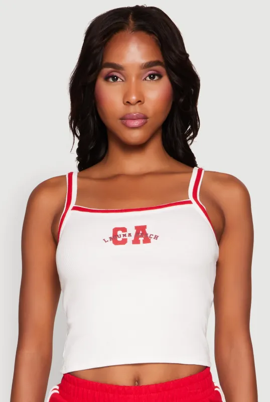 Almost Famous Contrast Trim Graphic Print Crop Cami sold by Rainbow