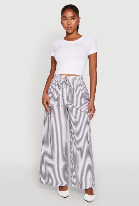 Striped Drawstring Wide Leg Pants sold by Rainbow