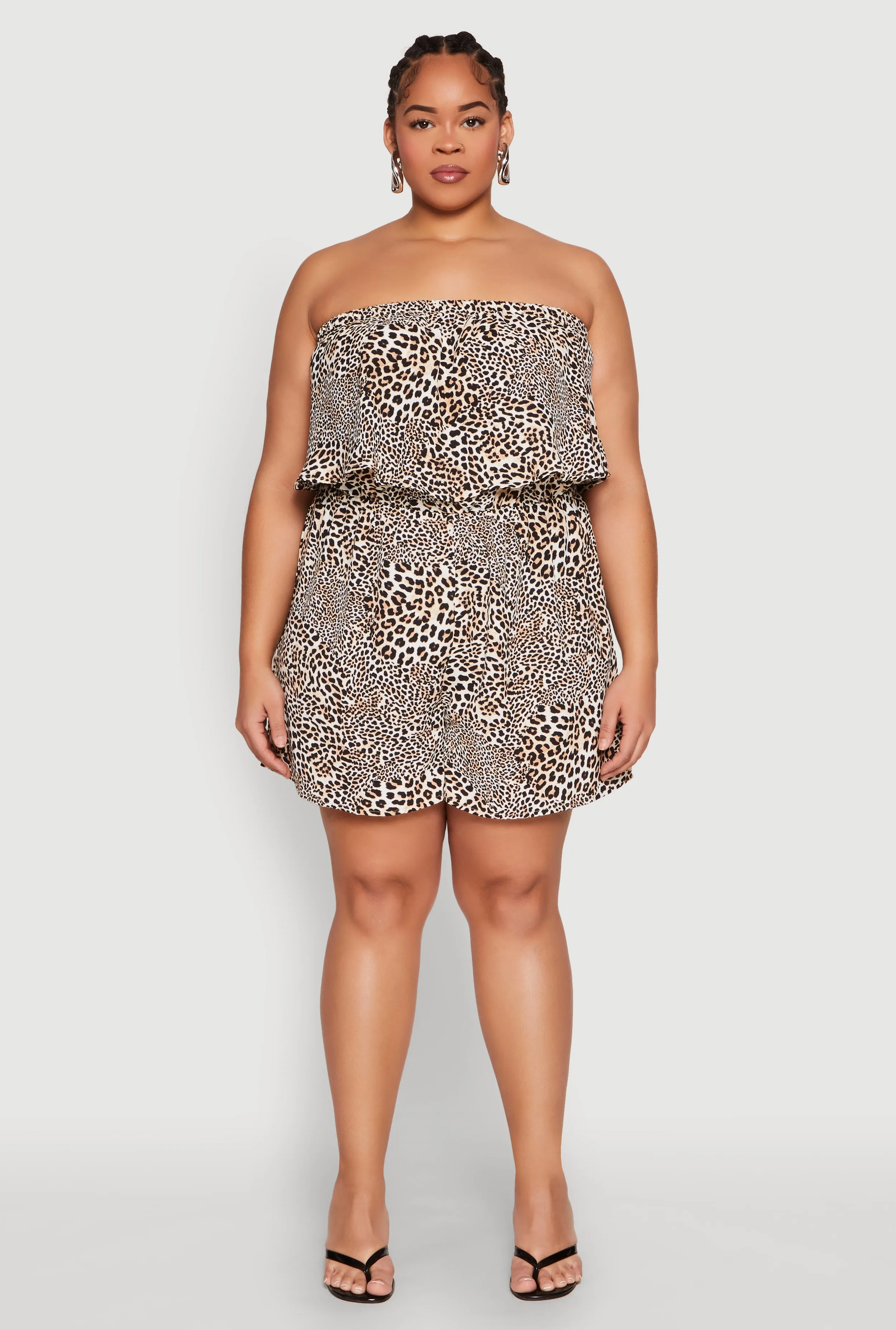 Plus Size Leopard Print Ruffle Overlay Romper sold by Rainbow product image thumbnail 2