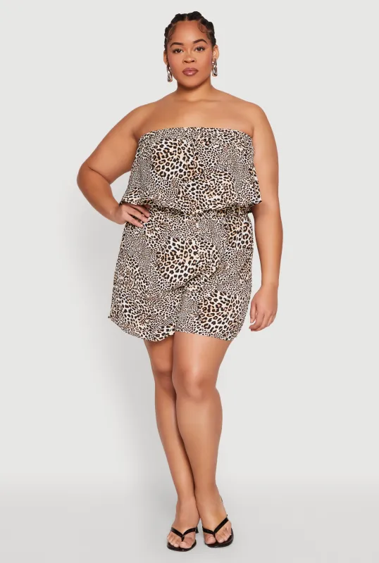 Plus Size Leopard Print Ruffle Overlay Romper sold by Rainbow