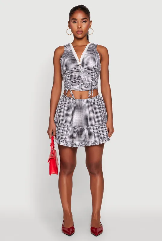 Almost Famous Gingham Ruffled Mini Skirt sold by Rainbow