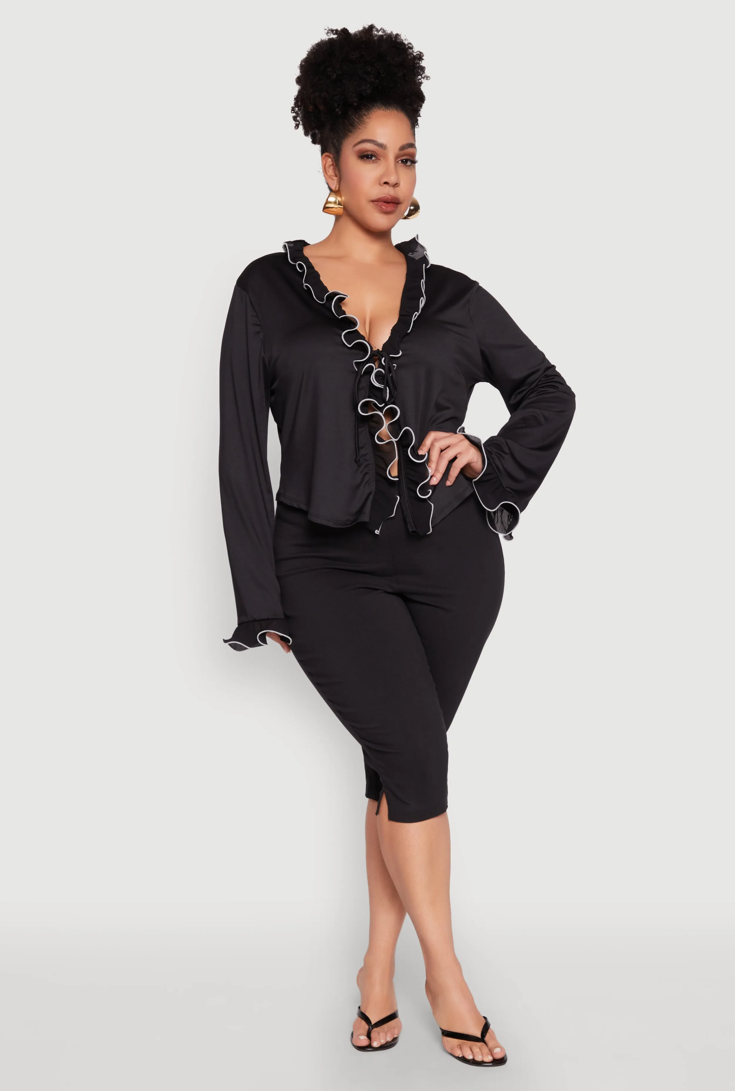 Plus Size Ruffle Trim Tie Front Blouse sold by Rainbow product image thumbnail 3