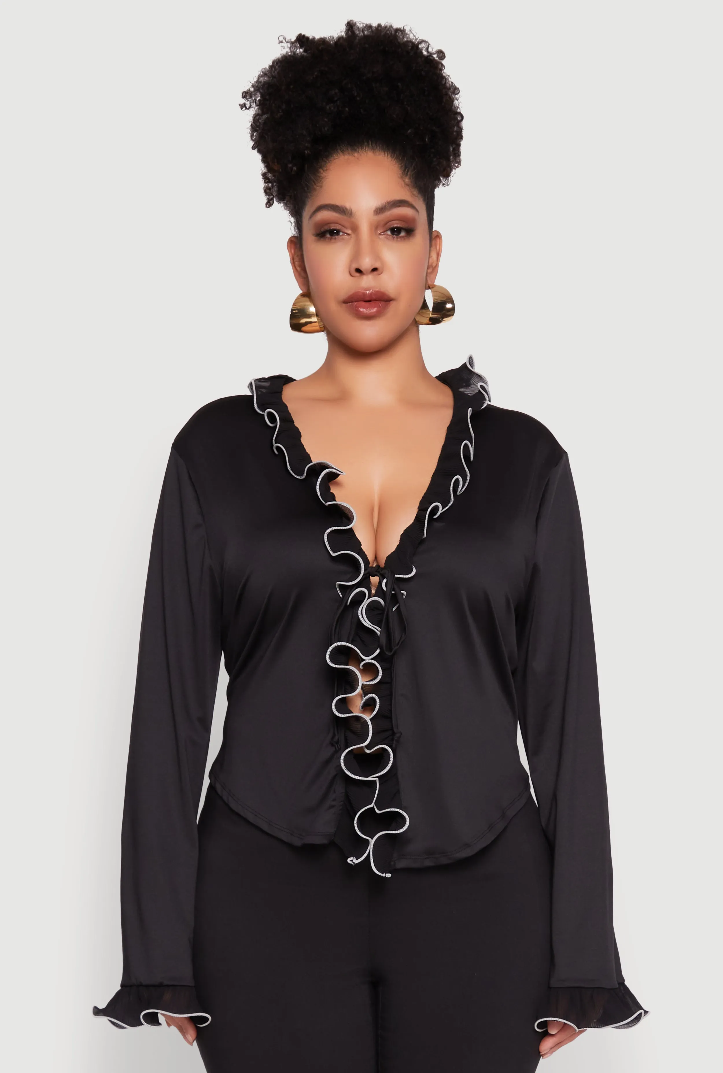 Plus Size Ruffle Trim Tie Front Blouse sold by Rainbow product image thumbnail 2