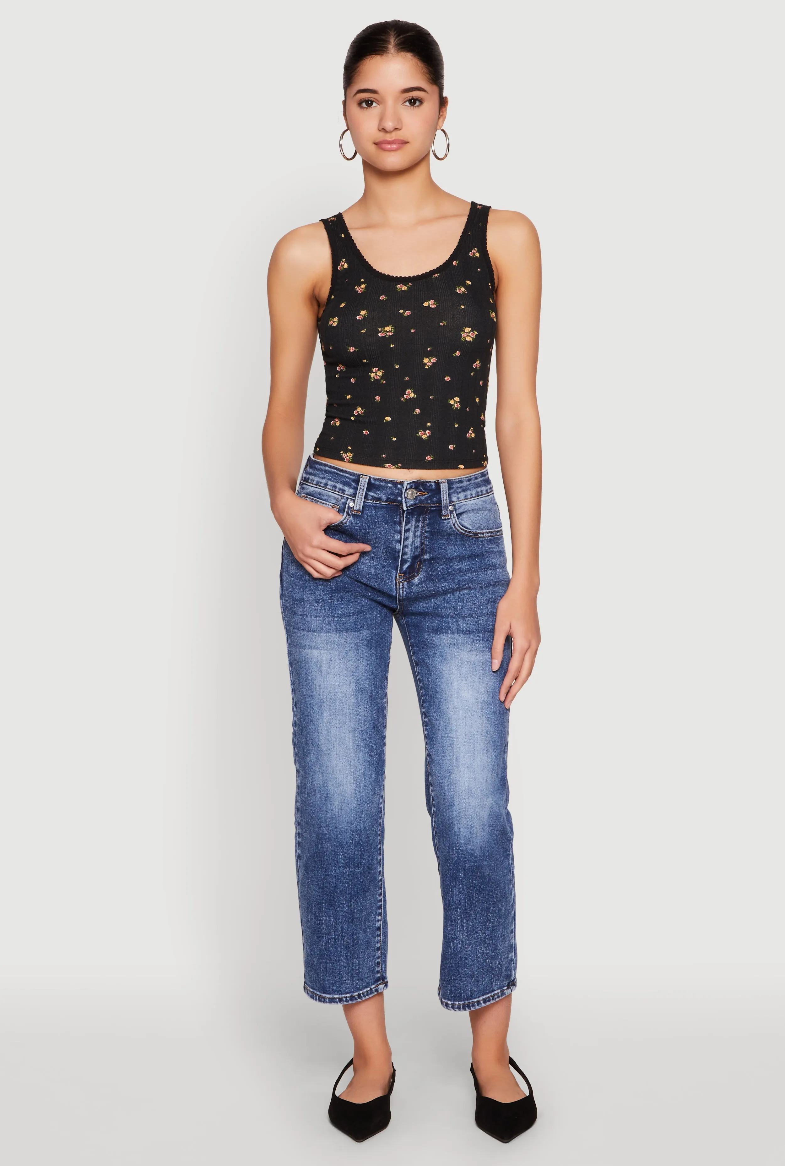 Ribbed Knit Floral Print Tank Top sold by Rainbow product image thumbnail 3