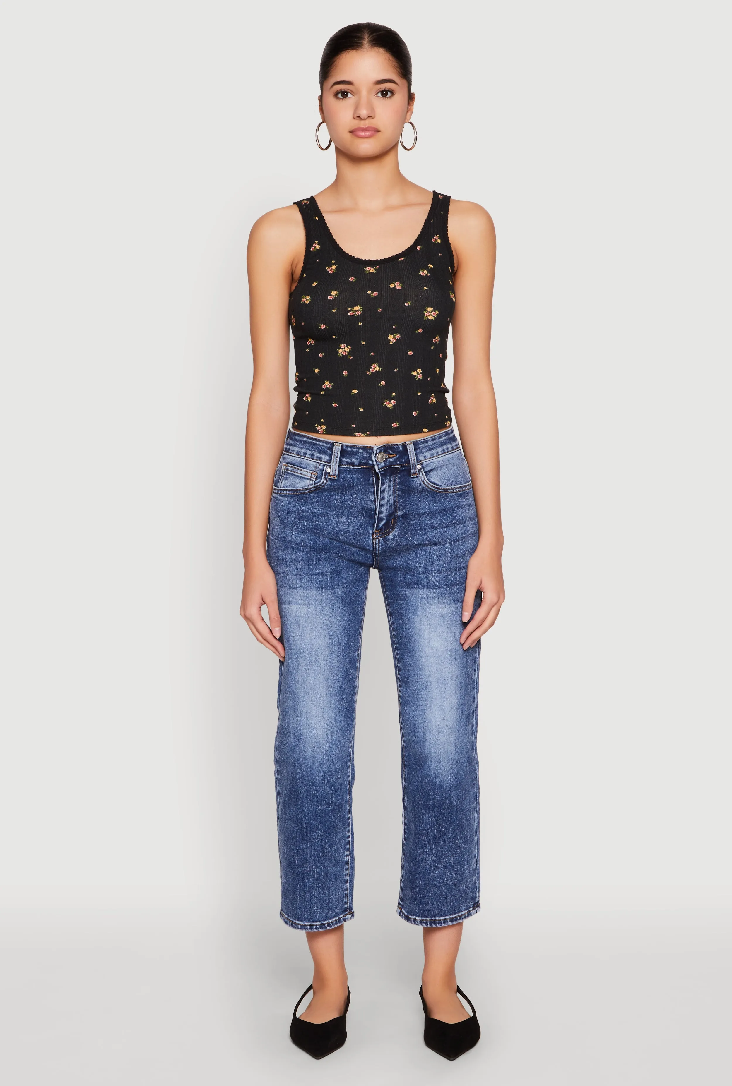 Ribbed Knit Floral Print Tank Top sold by Rainbow