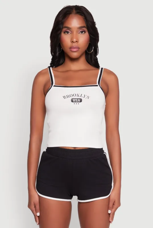 Almost Famous Contrast Trim Graphic Print Crop Cami sold by Rainbow