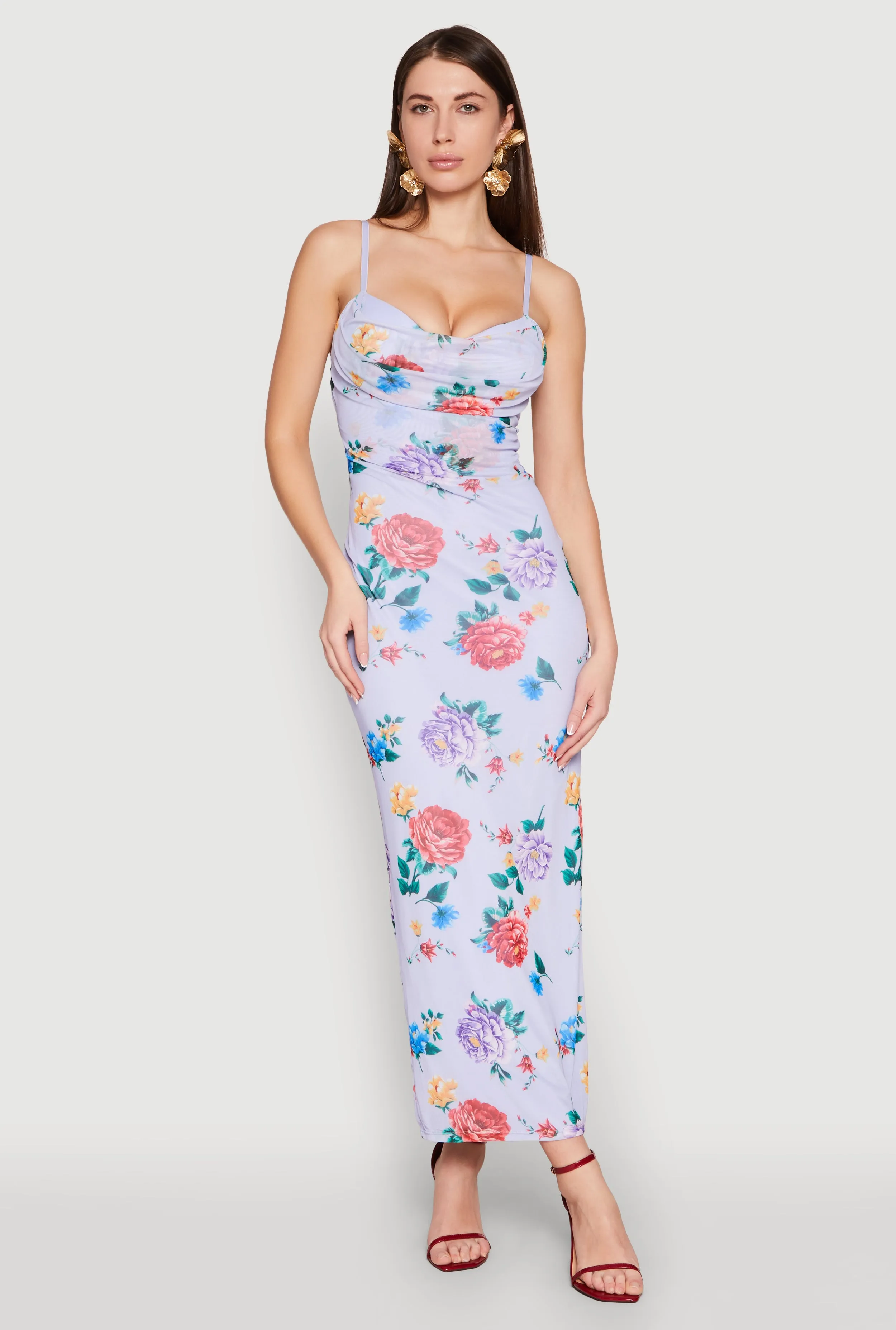 Almost Famous Mesh Cowl Neck Maxi Dress sold by Rainbow