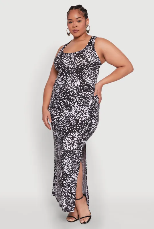 Plus Size Printed Pattern Side Slit Maxi Dress sold by Rainbow