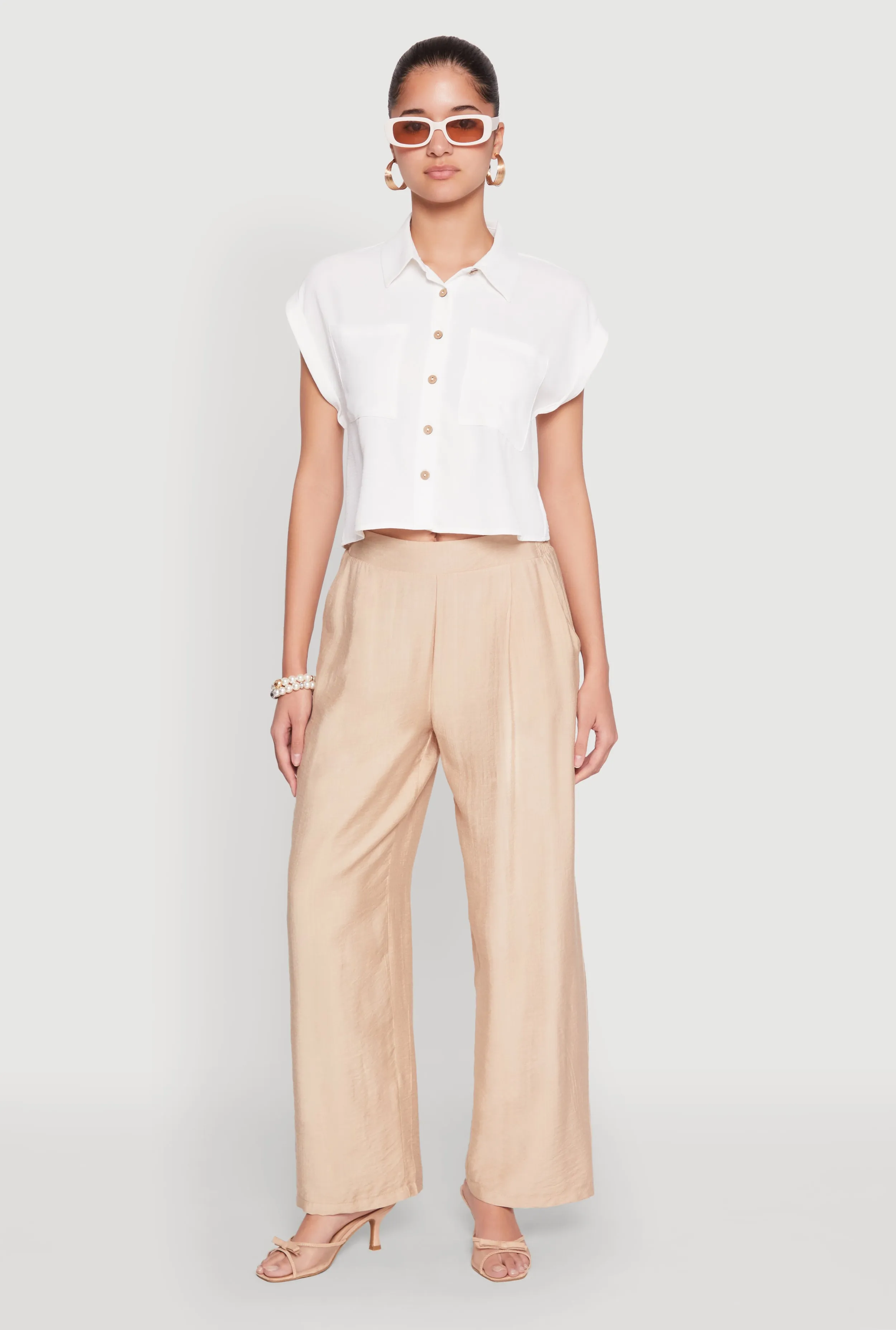 Crepe Knit Cropped Shirt sold by Rainbow