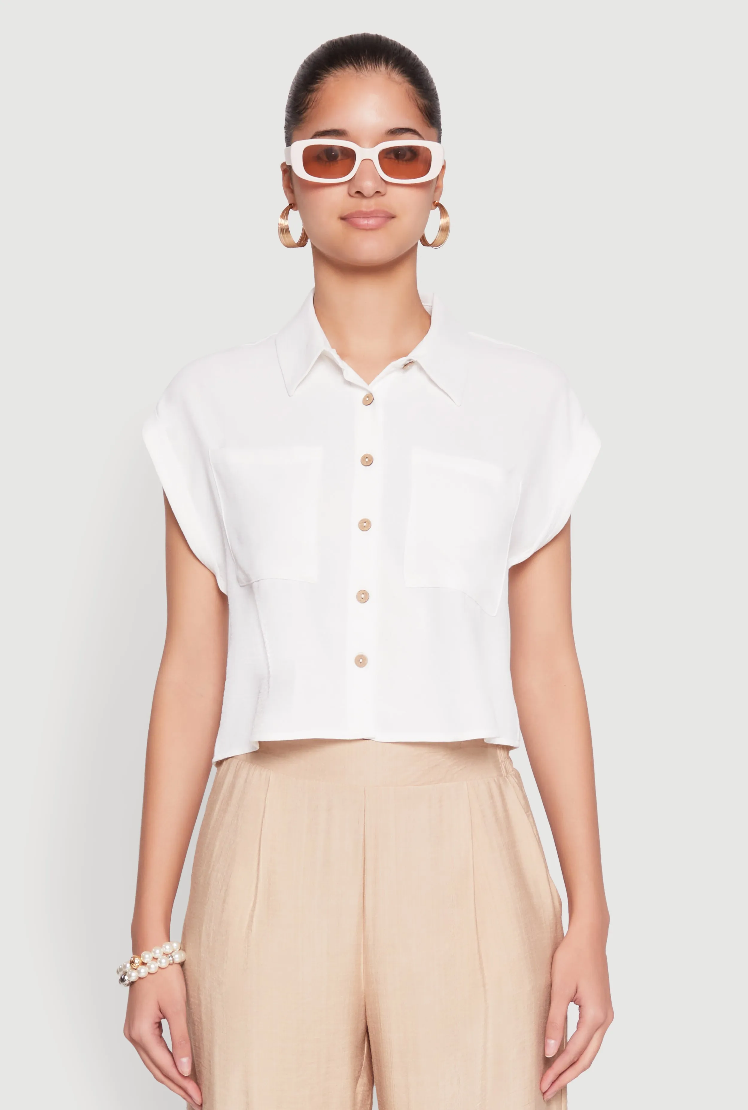 Crepe Knit Cropped Shirt sold by Rainbow product image thumbnail 2