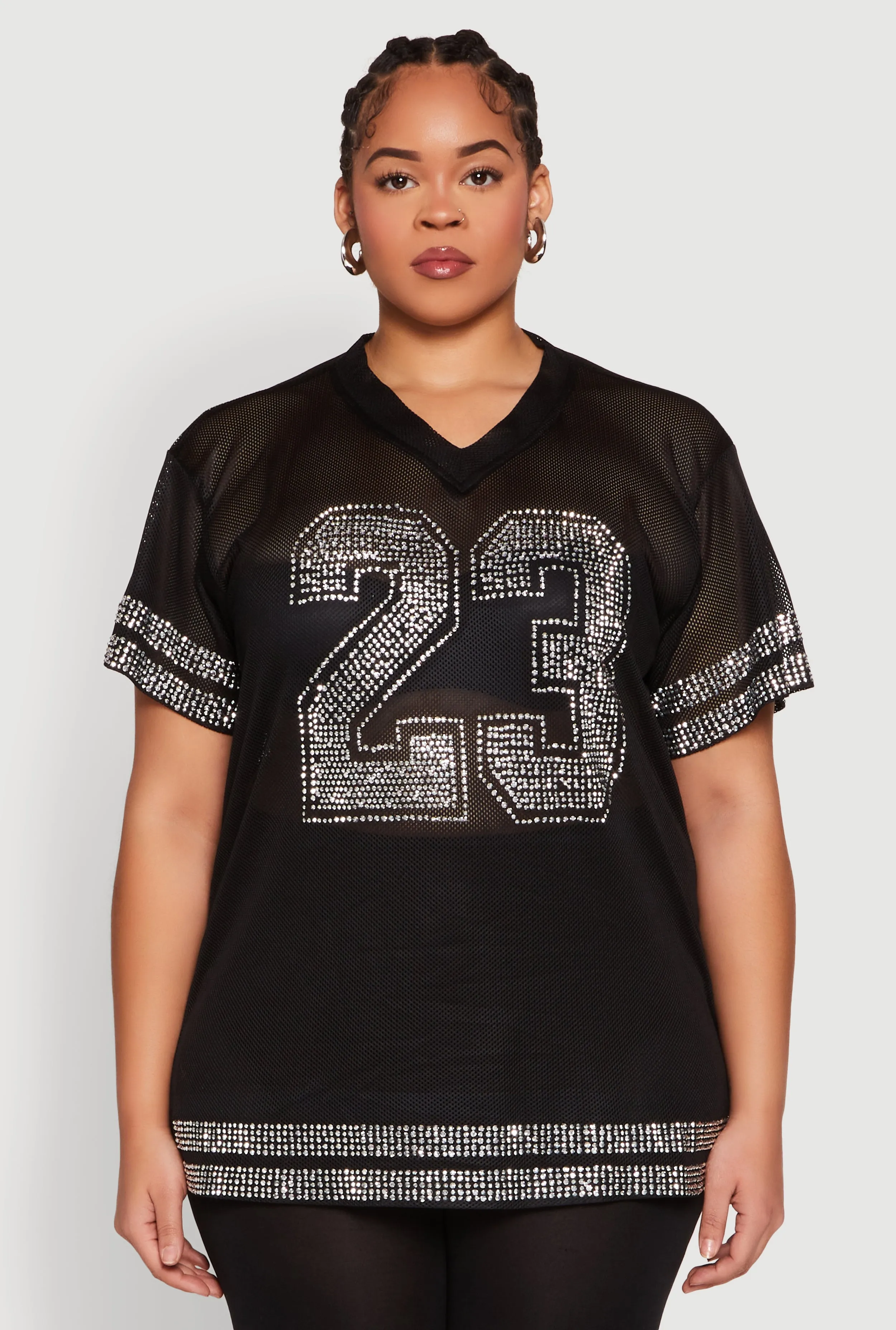 Plus Size Rhinestone Varsity Stripe Mesh Jersey sold by Rainbow product image thumbnail 2