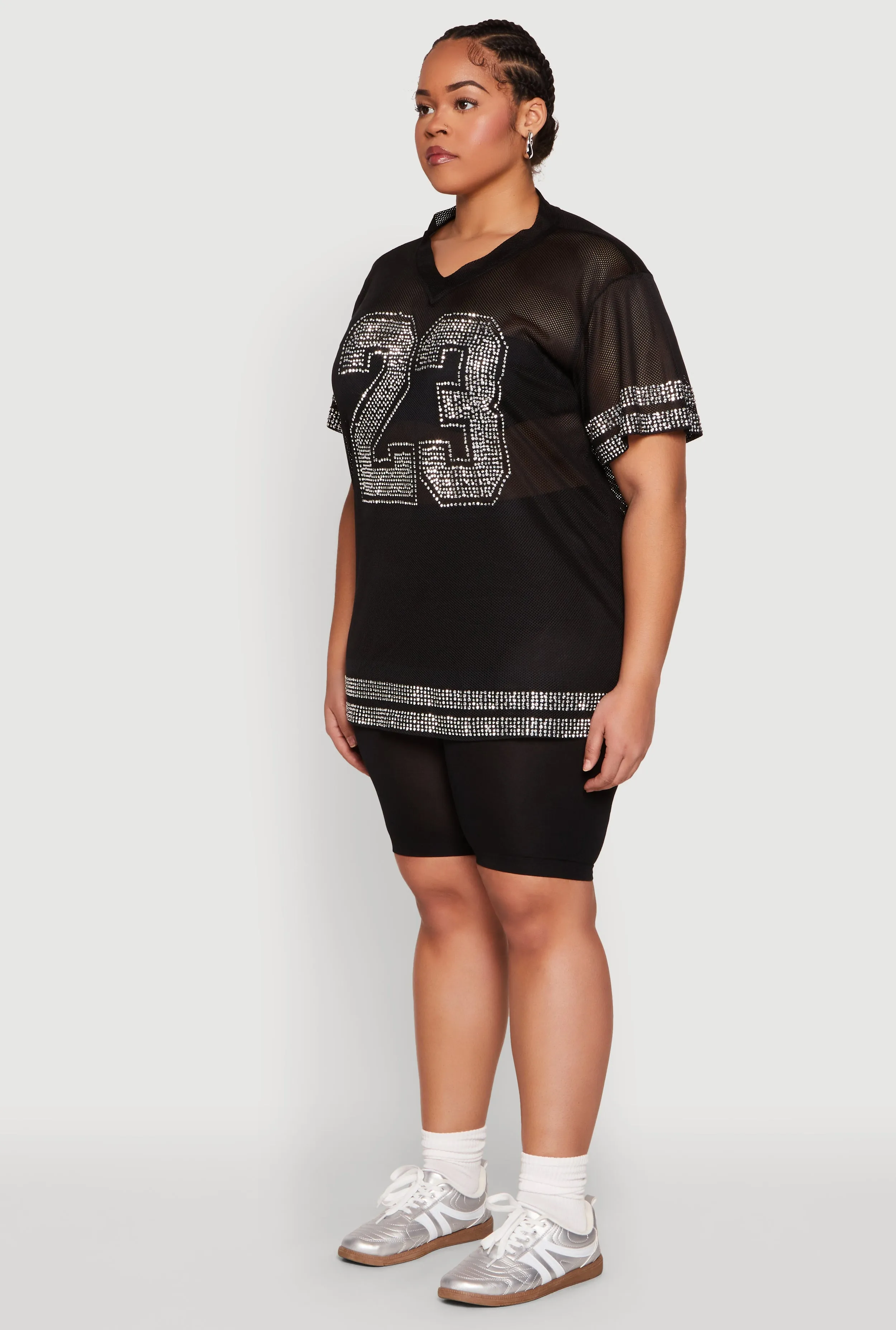 Plus Size Rhinestone Varsity Stripe Mesh Jersey sold by Rainbow product image thumbnail 5